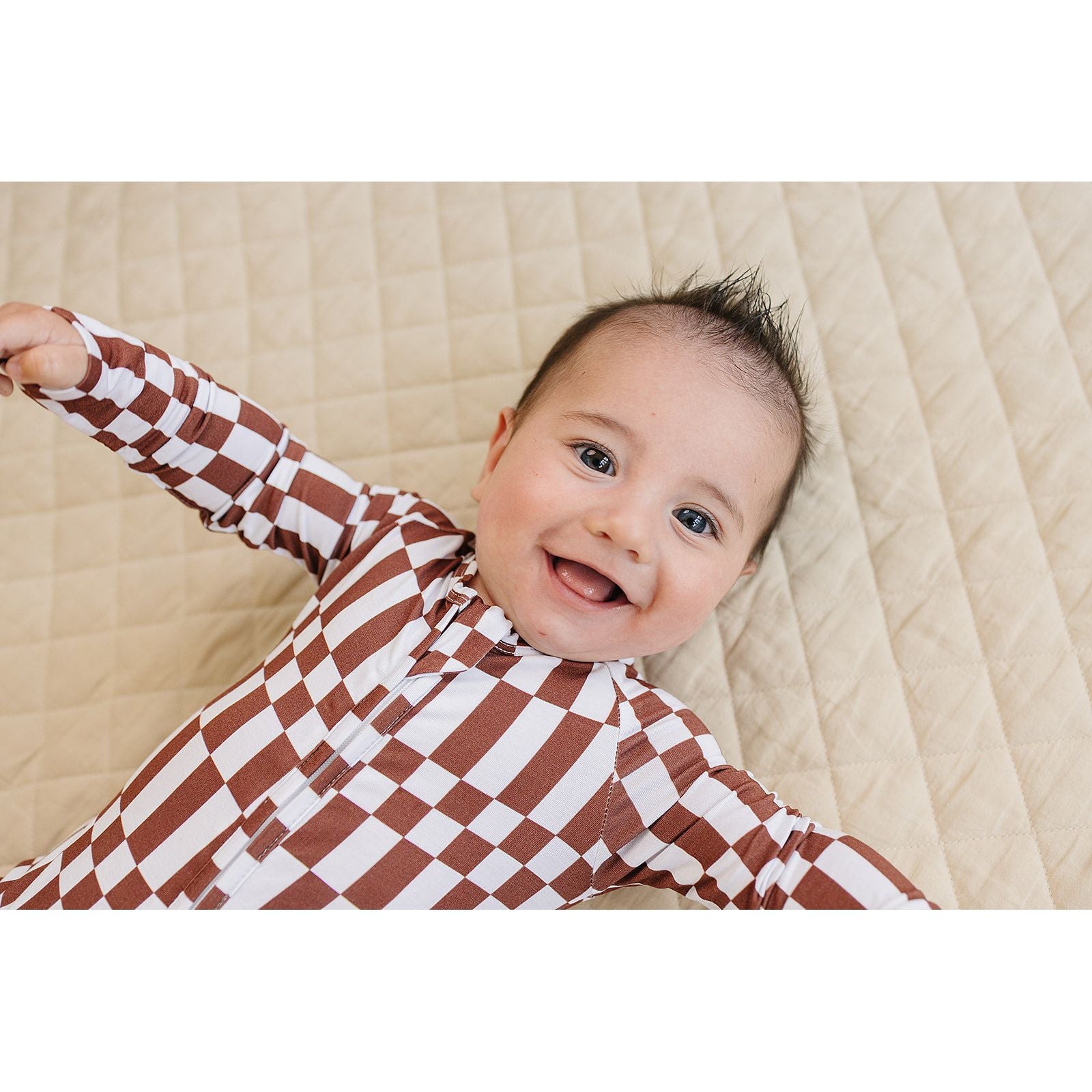 Bamboo Zip Romper | Chocolate Checkered