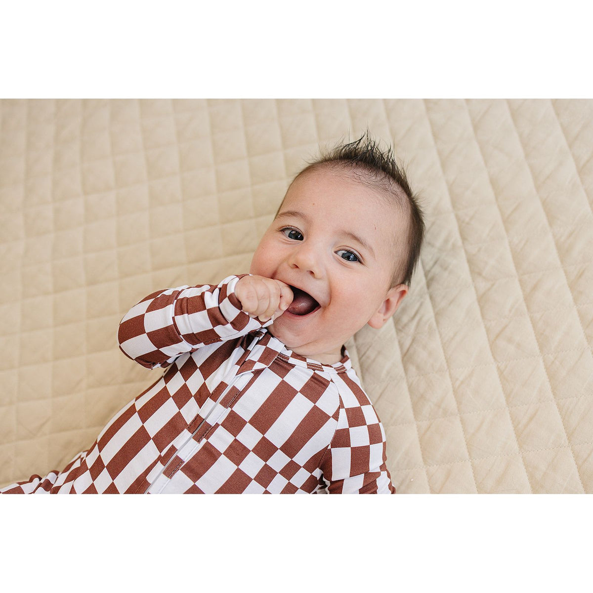 Bamboo Zip Romper | Chocolate Checkered