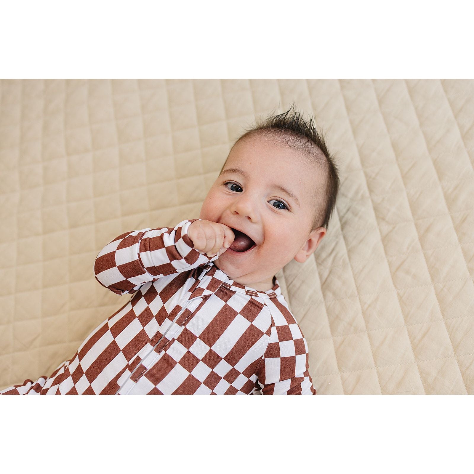 Bamboo Zip Romper | Chocolate Checkered