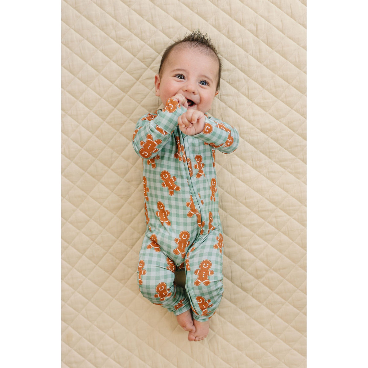 Bamboo Zip Romper | Gingerbread Gingham