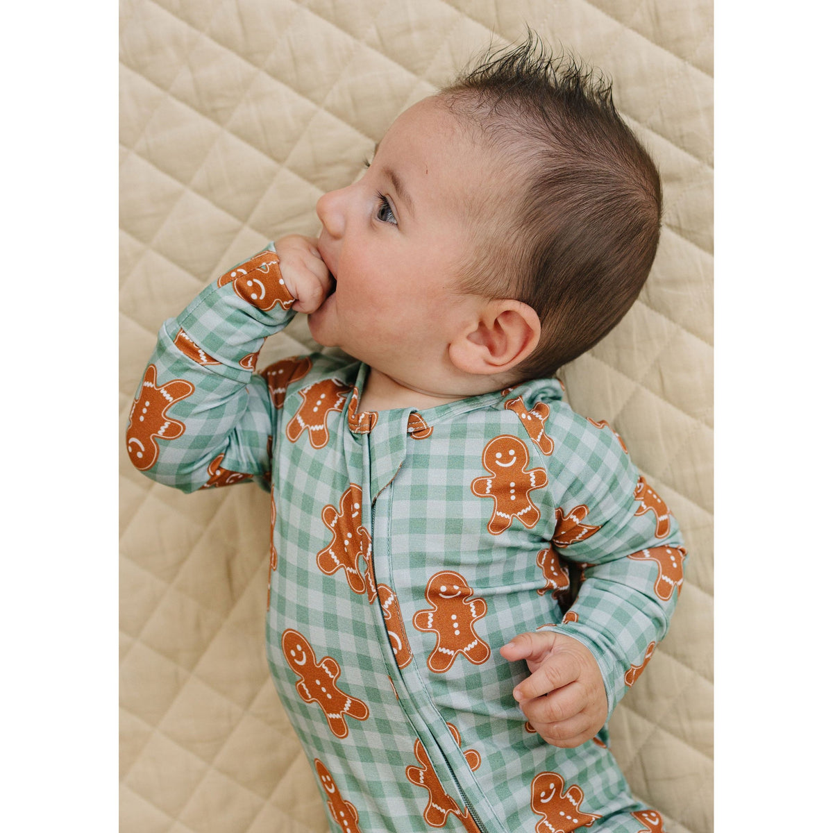 Bamboo Zip Romper | Gingerbread Gingham