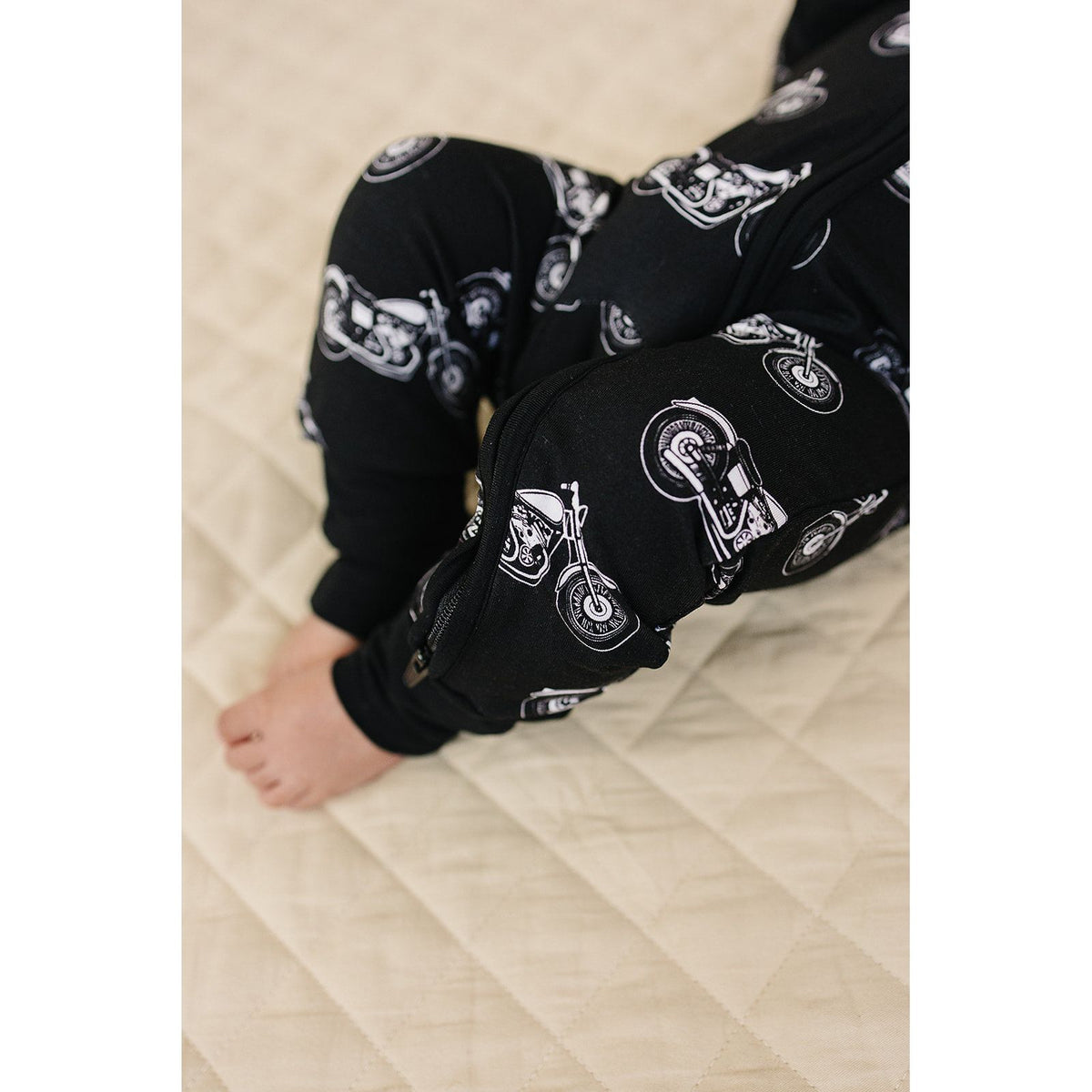 Bamboo Zip Romper | Born to Ride Black