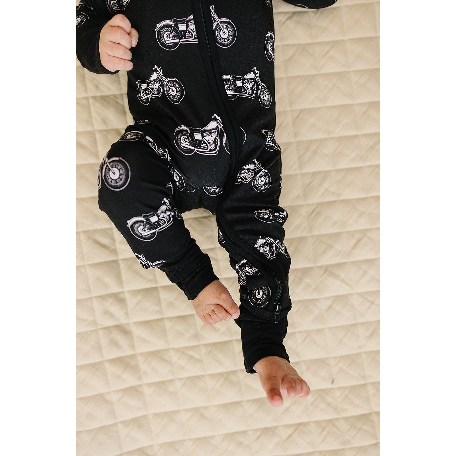 Bamboo Zip Romper | Born to Ride Black