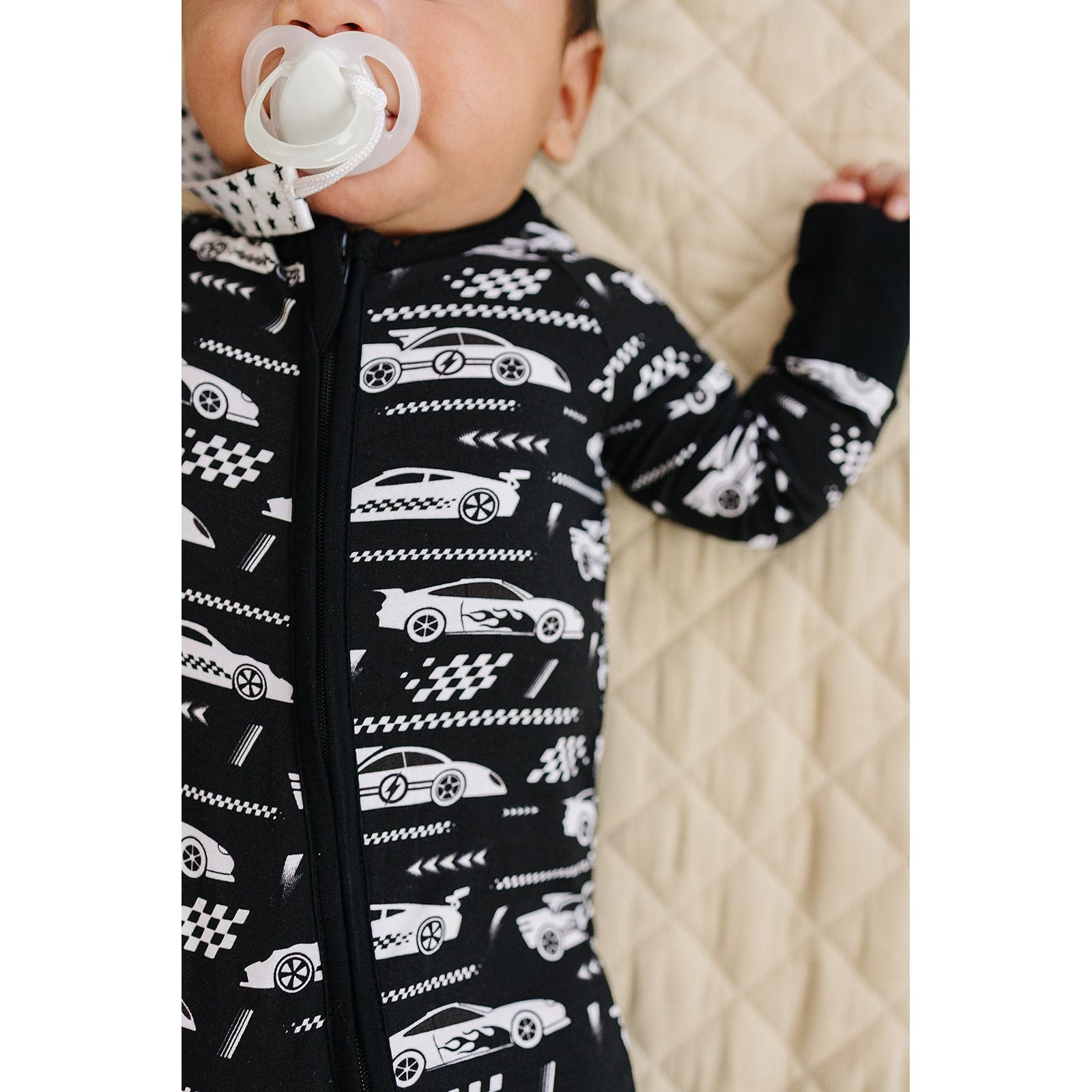 Bamboo Zip Romper | Race Cars