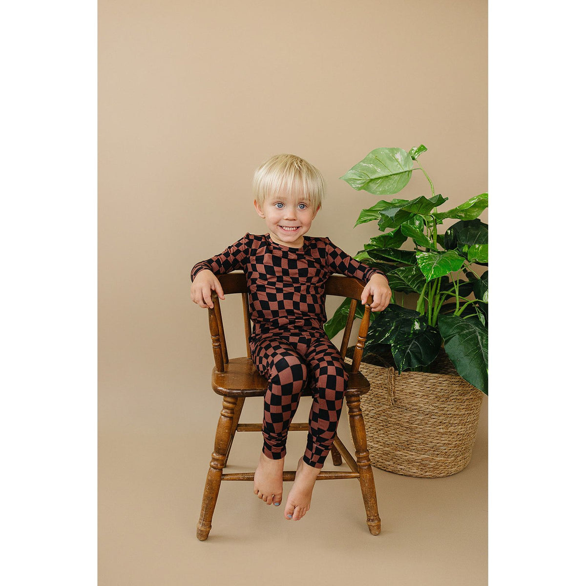 Bamboo Two Piece Set | Chocolate Wavy Checkered