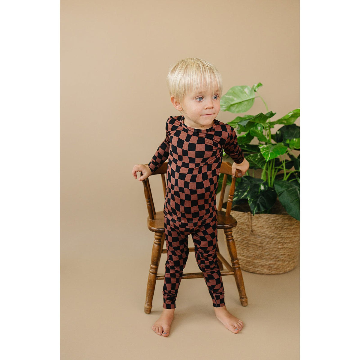 Bamboo Two Piece Set | Chocolate Wavy Checkered