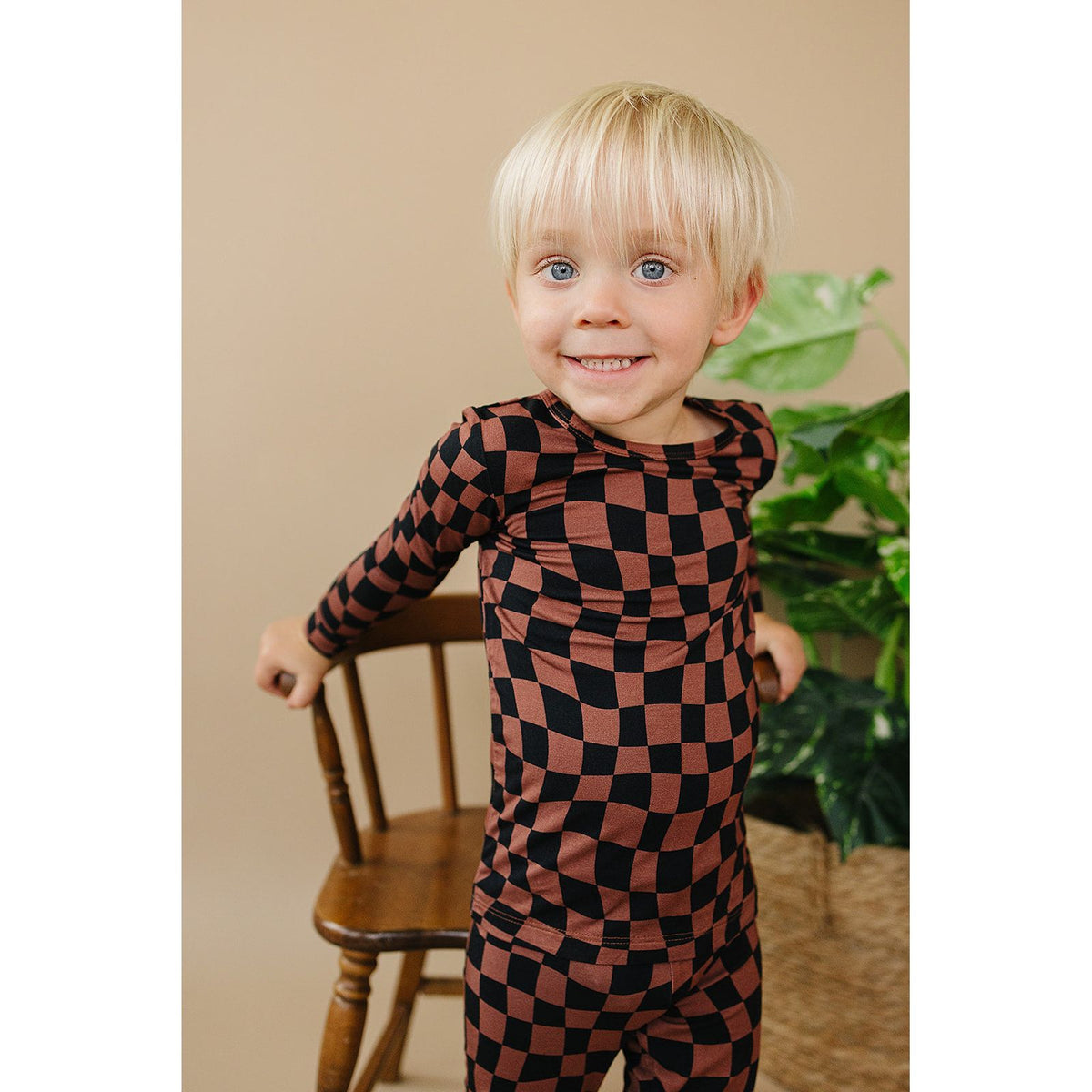 Bamboo Two Piece Set | Chocolate Wavy Checkered