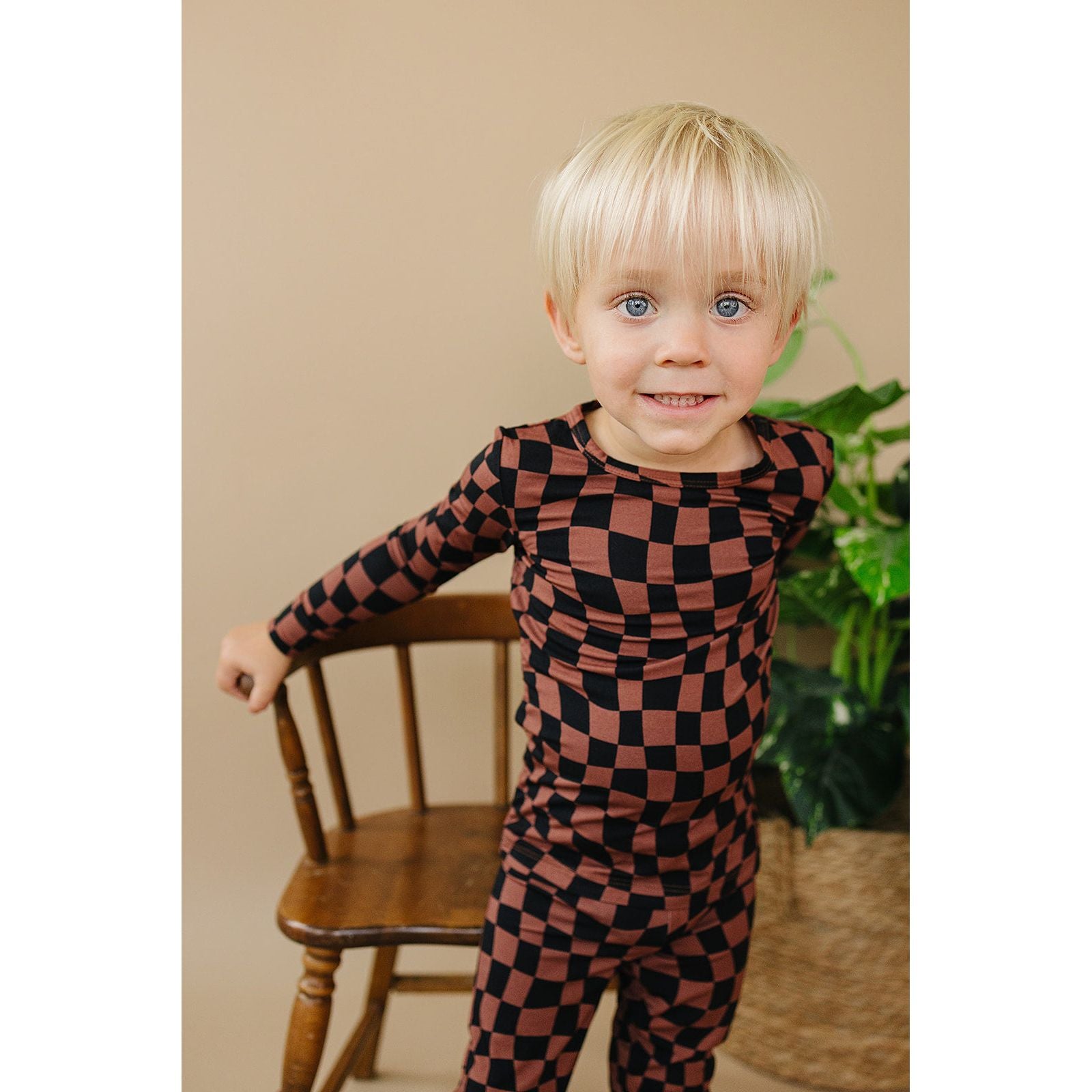 Bamboo Two Piece Set | Chocolate Wavy Checkered