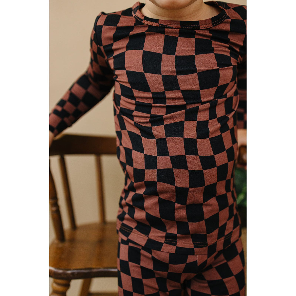 Bamboo Two Piece Set | Chocolate Wavy Checkered