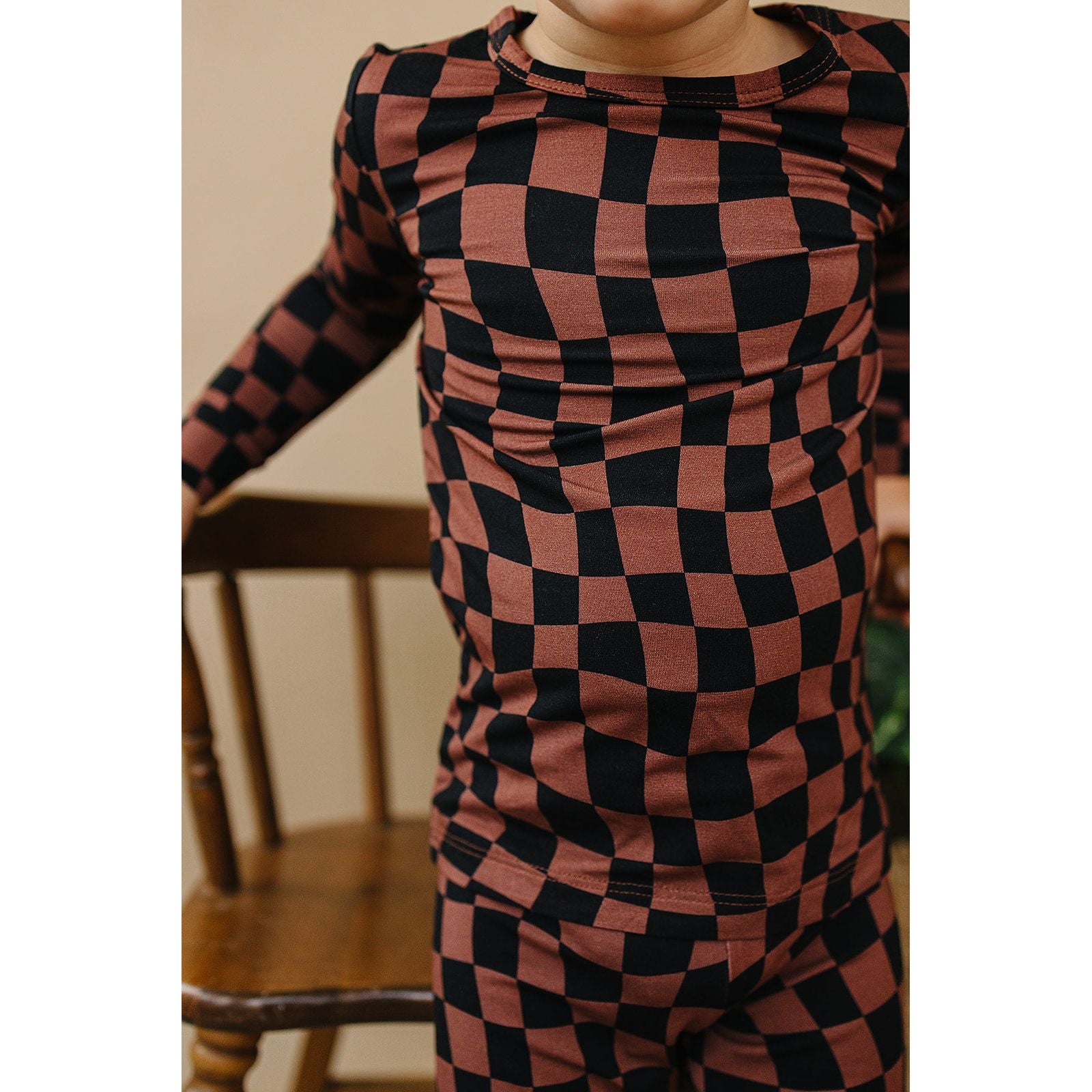 Bamboo Two Piece Set | Chocolate Wavy Checkered