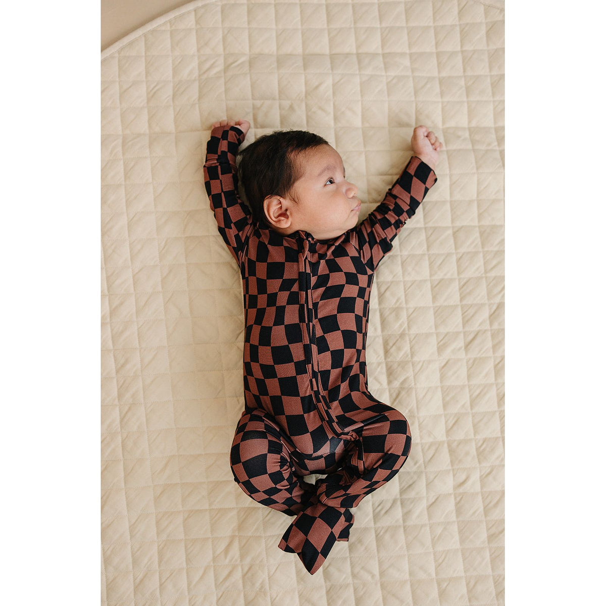 Bamboo Zip Romper | Chocolate Wavy Checkered