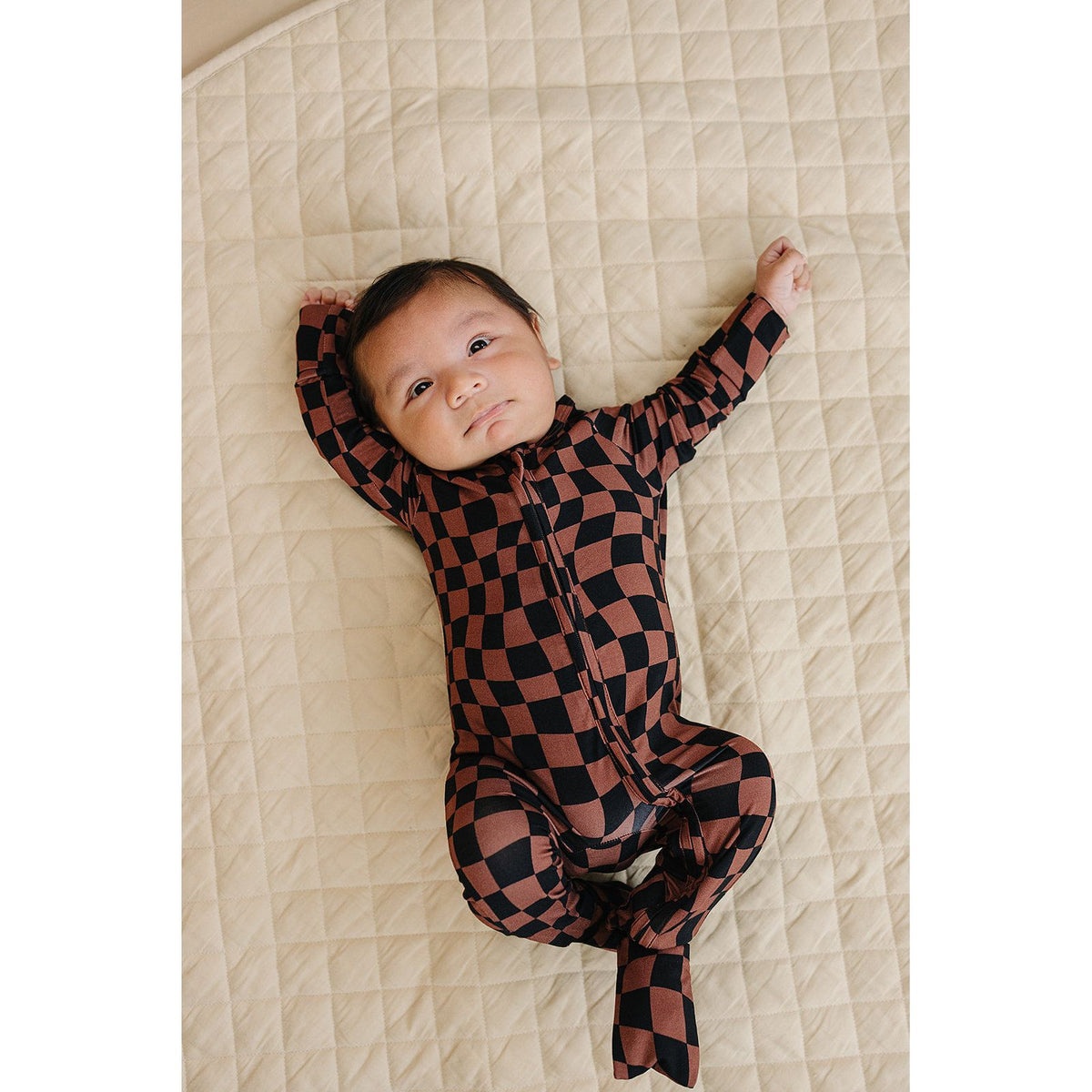 Bamboo Zip Romper | Chocolate Wavy Checkered