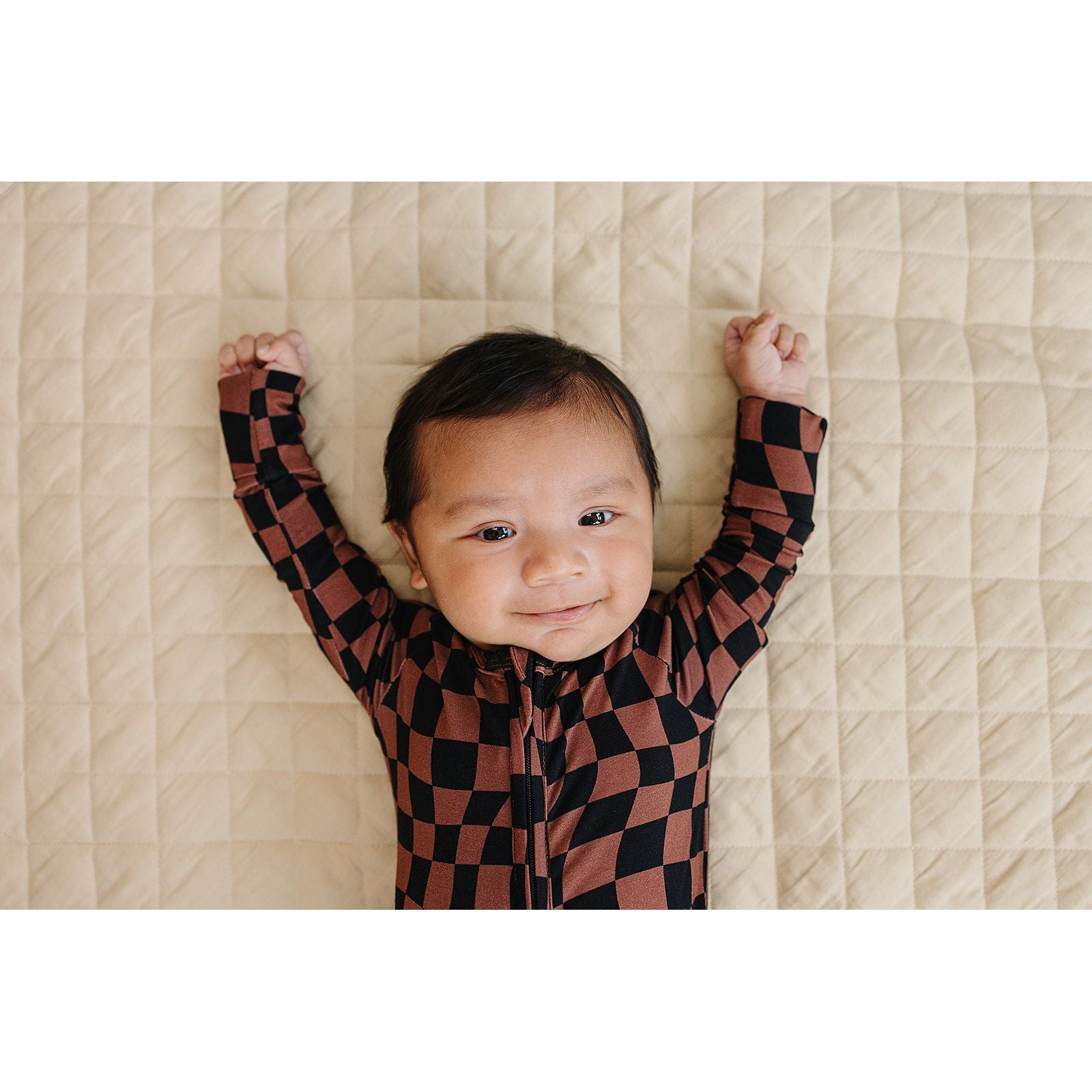 Bamboo Zip Romper | Chocolate Wavy Checkered