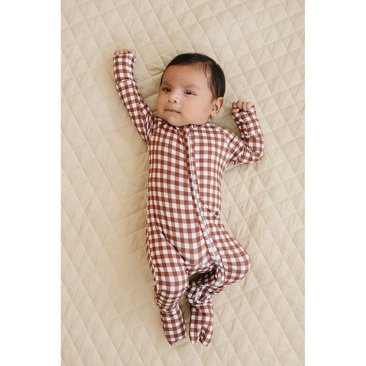 Bamboo Zip Romper | Chocolate Gingham