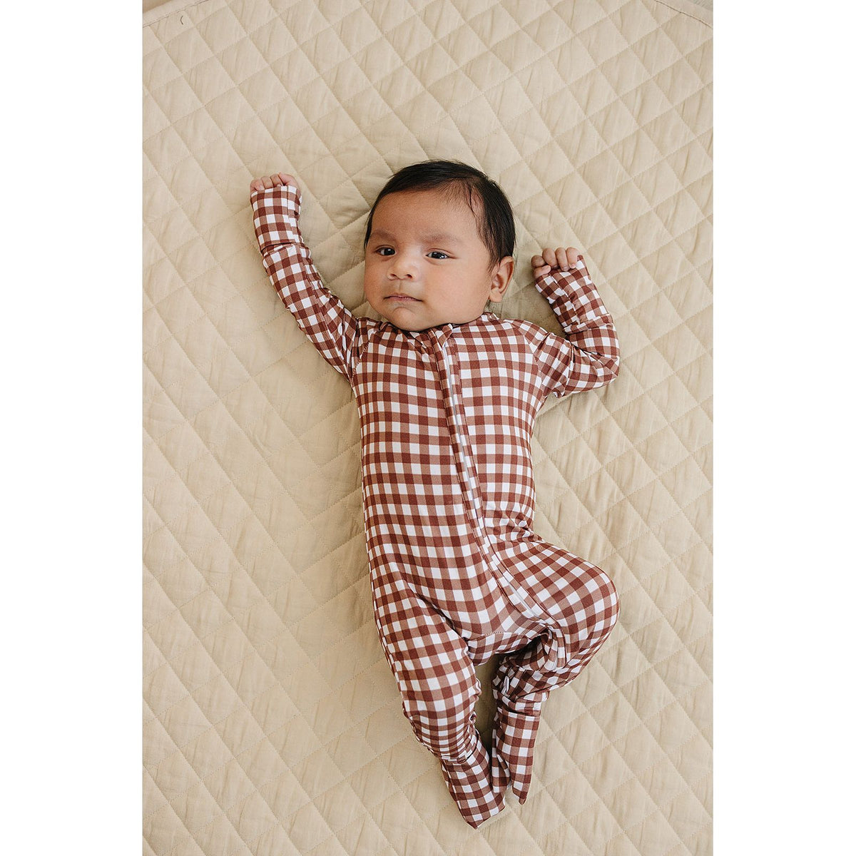 Bamboo Zip Romper | Chocolate Gingham