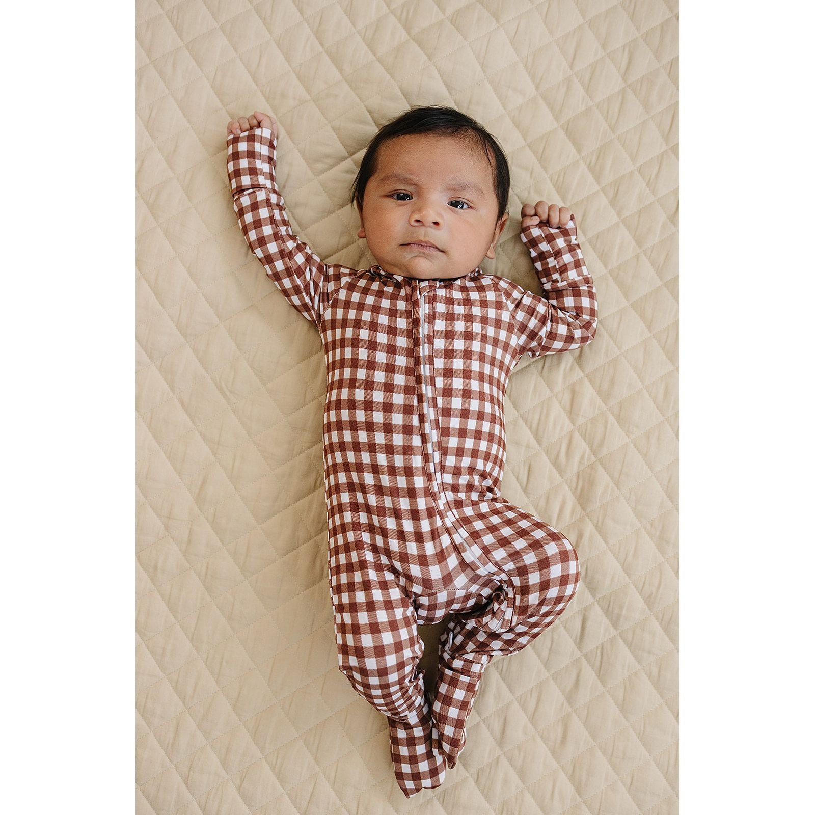 Bamboo Zip Romper | Chocolate Gingham
