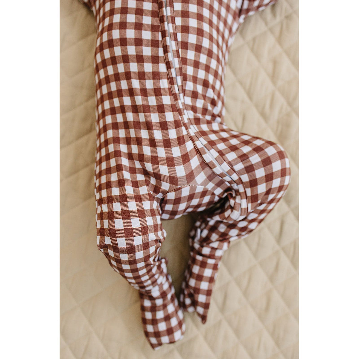 Bamboo Zip Romper | Chocolate Gingham
