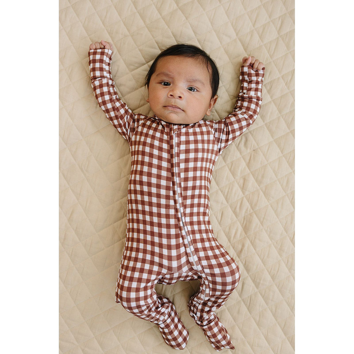 Bamboo Zip Romper | Chocolate Gingham