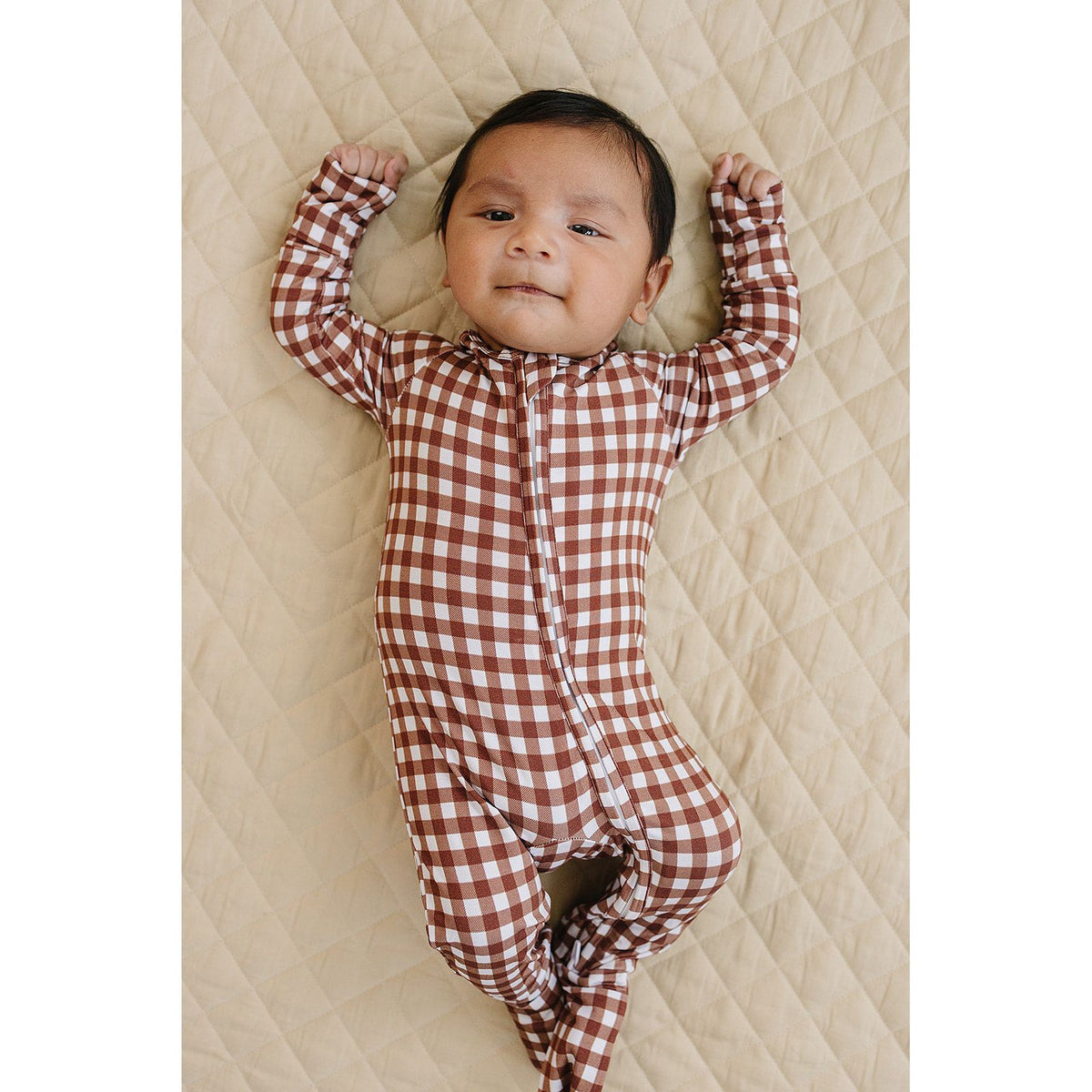 Bamboo Zip Romper | Chocolate Gingham