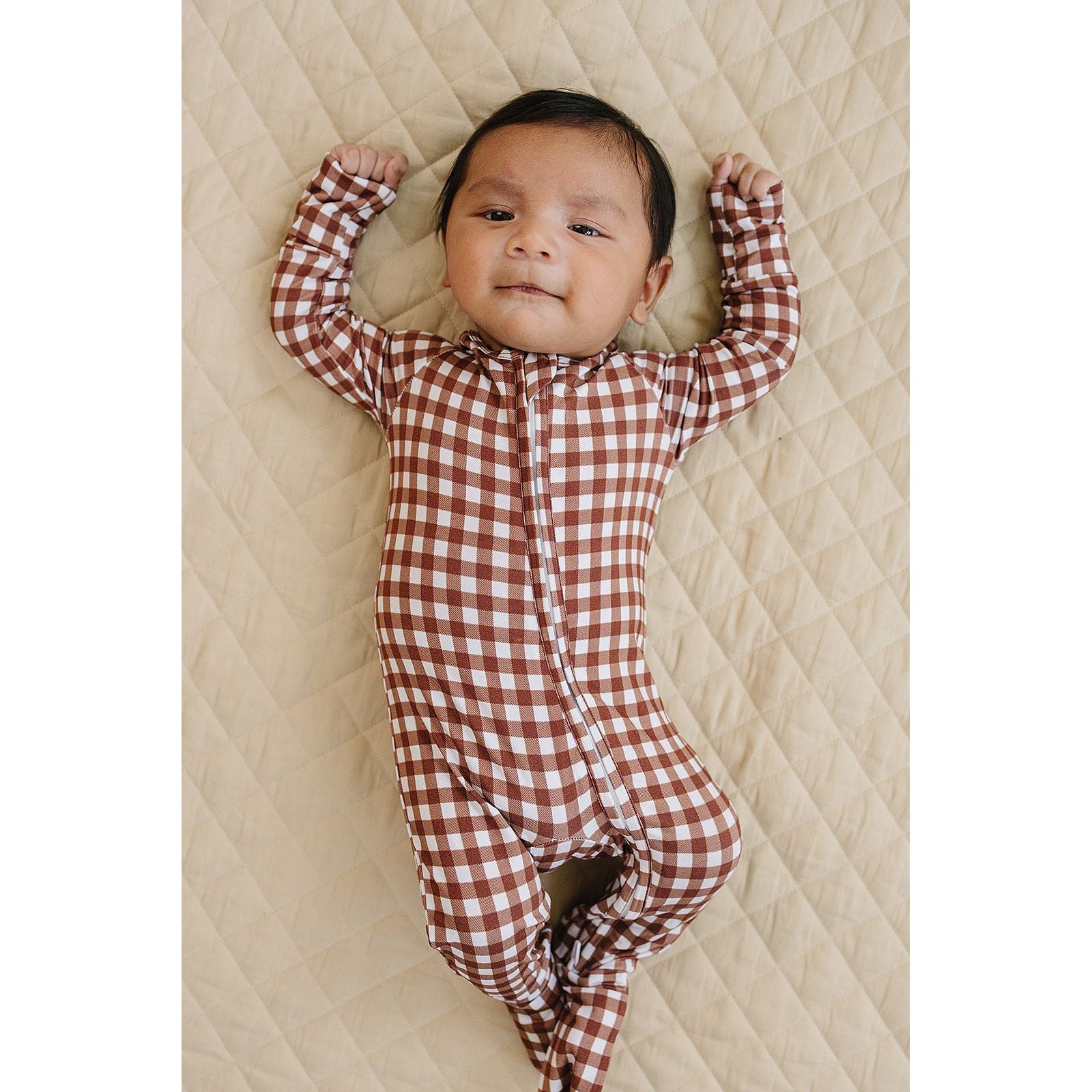 Bamboo Zip Romper | Chocolate Gingham
