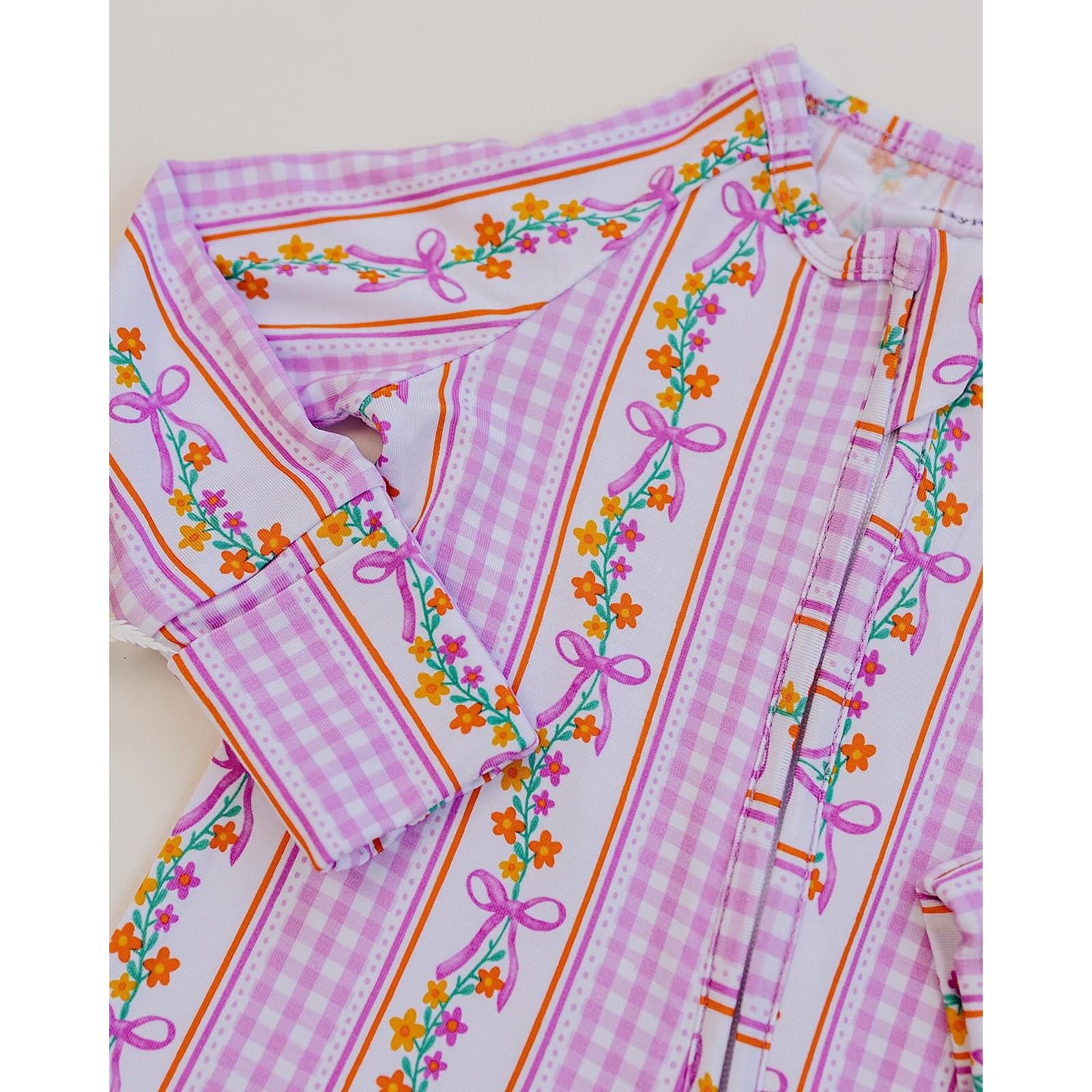 Bamboo Zip Romper | Gingham & Flowers