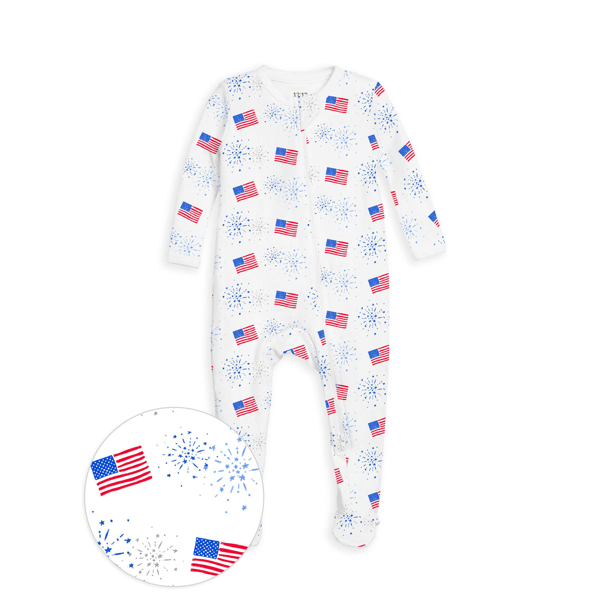 The Organic Zipper Footie [Flags and Fireworks]