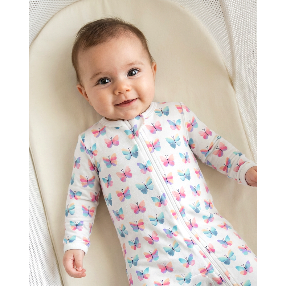 The Organic Zipper Footie [Butterflies]