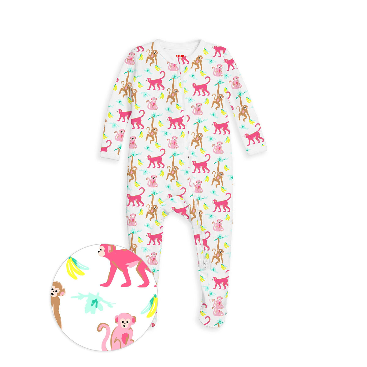 The Organic Zipper Footie [Monkeying Around Pink]
