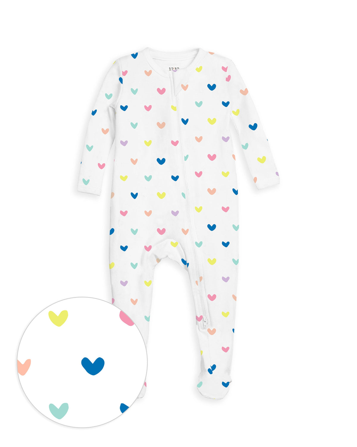 The Organic Zipper Footie [Rainbow Hearts]