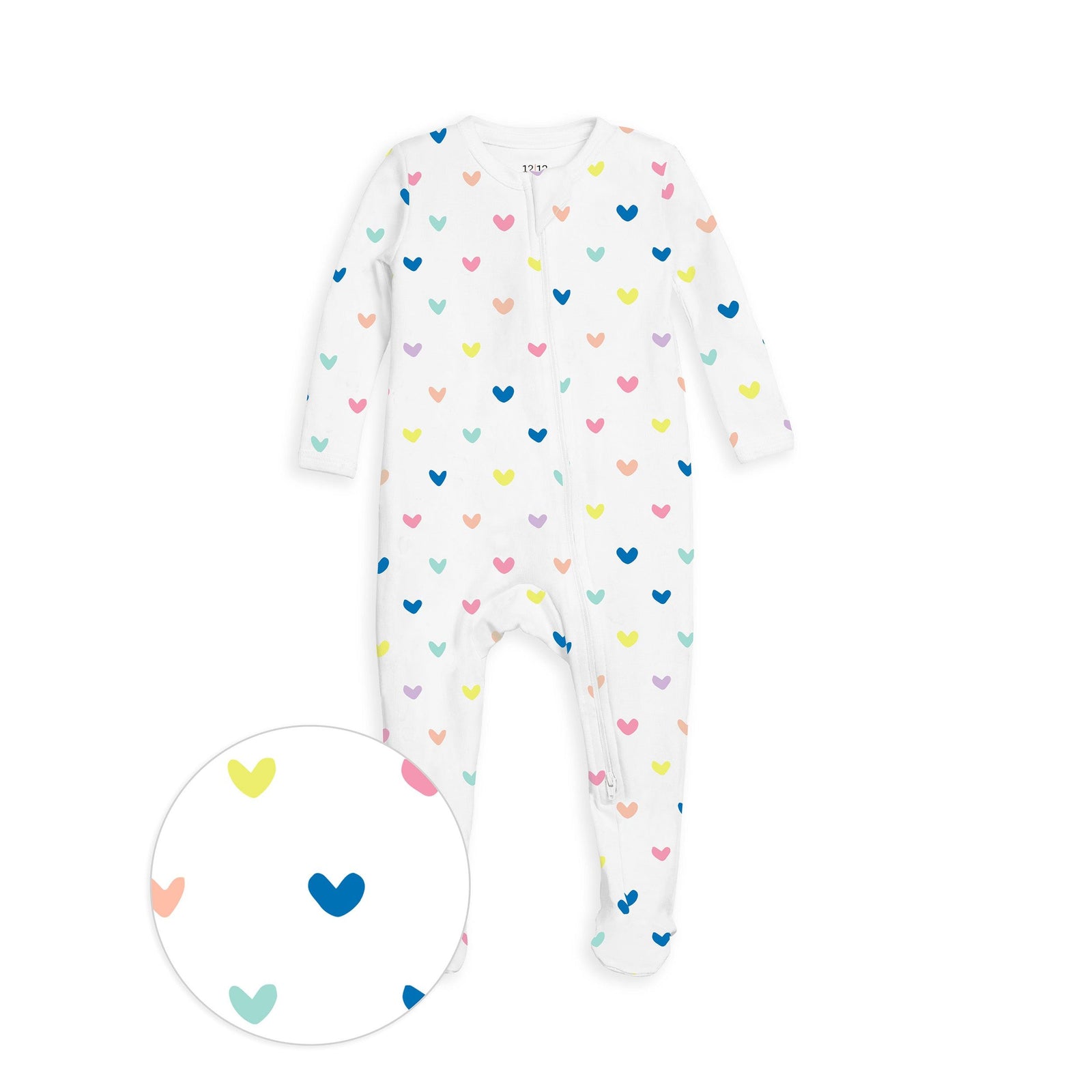 The Organic Zipper Footie [Rainbow Hearts]
