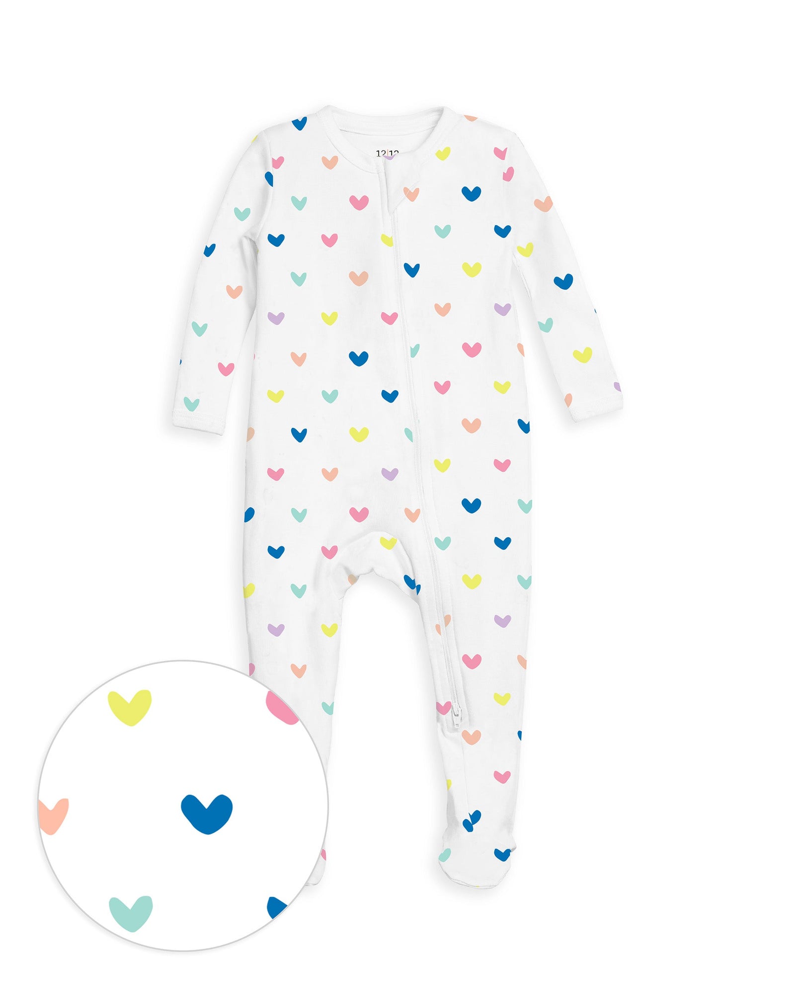 The Organic Zipper Footie [Rainbow Hearts]
