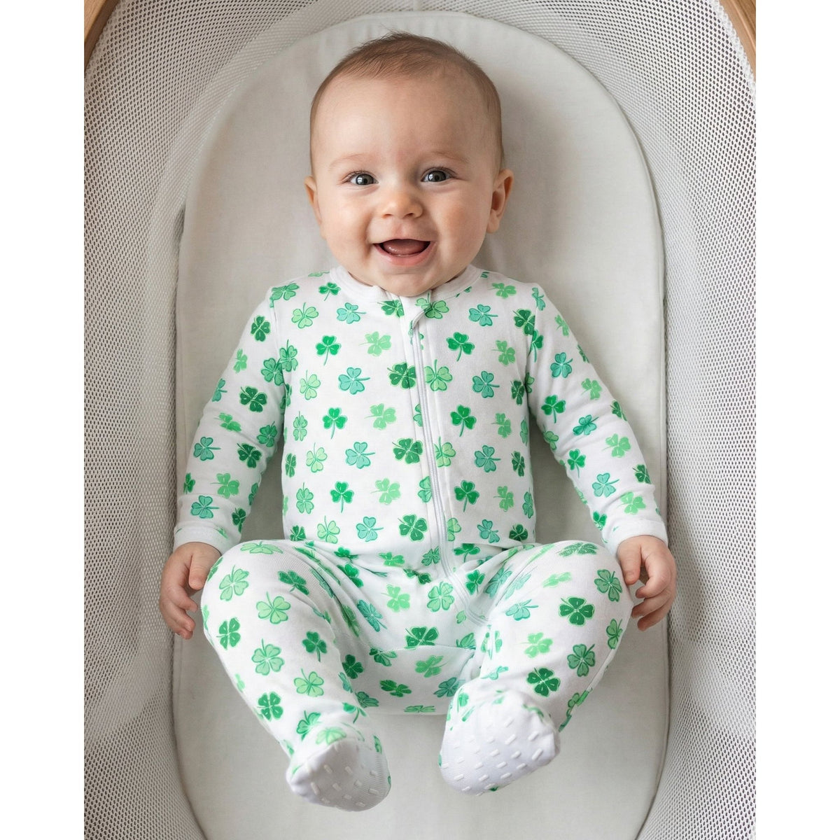 The Organic Zipper Footie [Shamrocks]
