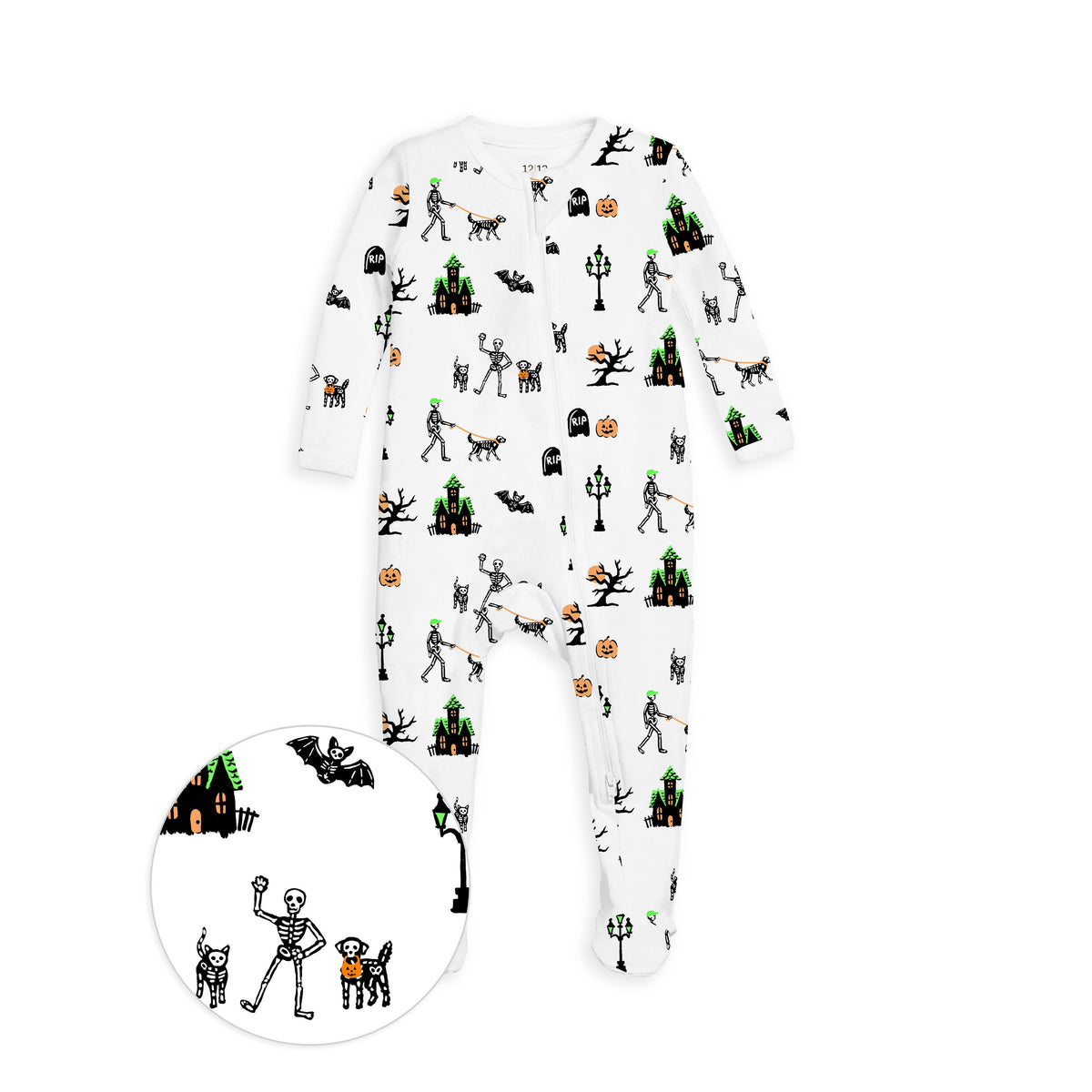 The Organic Zipper Footie [Spooky Skeletons]