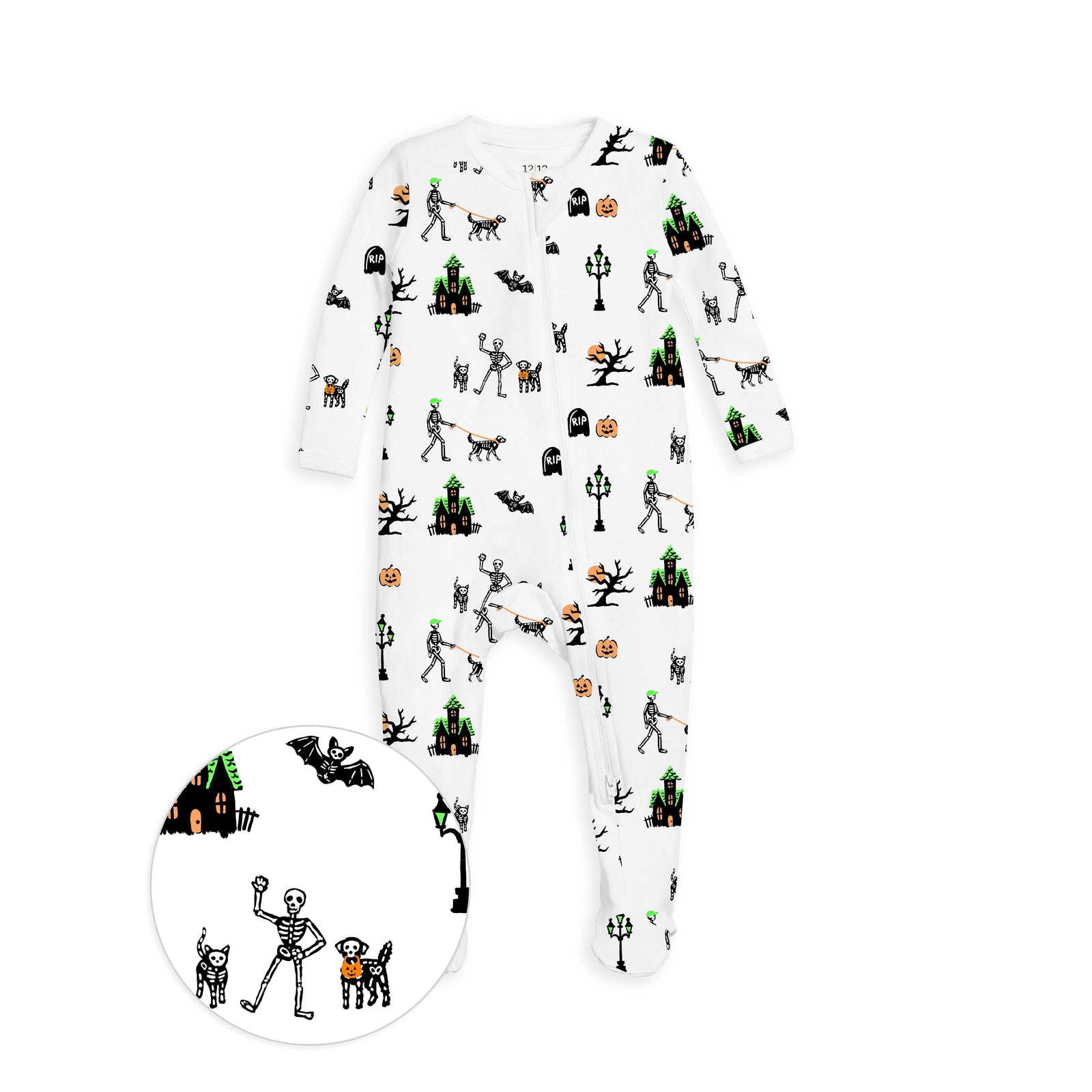 The Organic Zipper Footie [Spooky Skeletons]