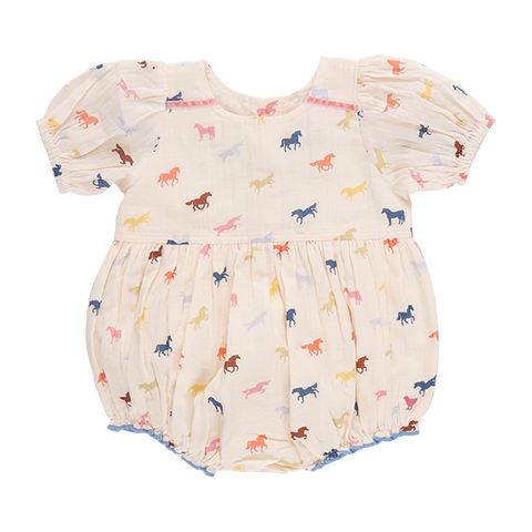 baby girls charlie bubble romper | multi tiny horses