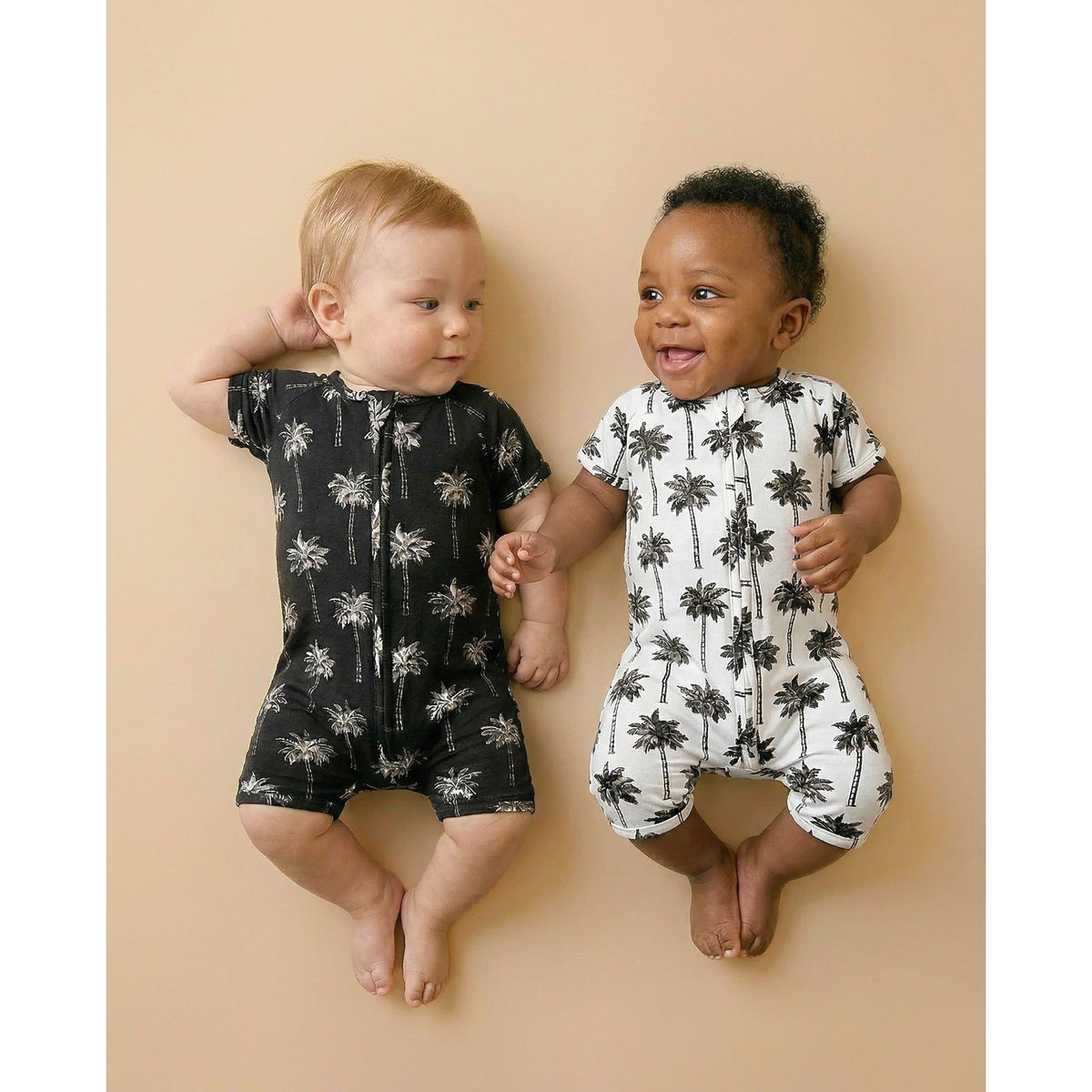 Bamboo Shorty Romper  | Palm Style Black
