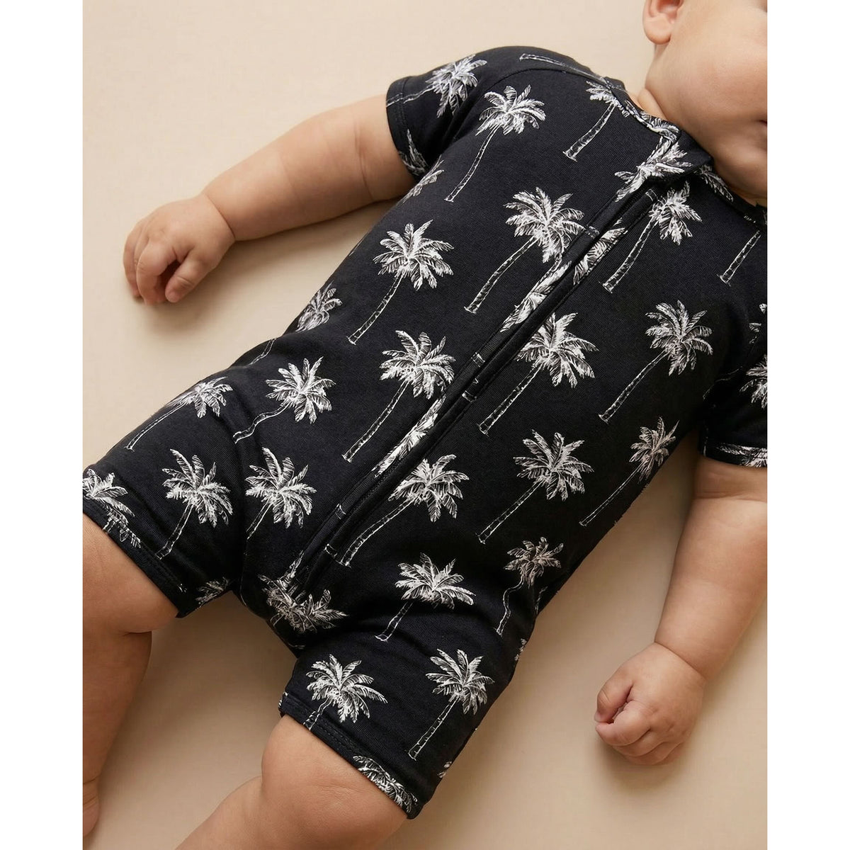 Bamboo Shorty Romper  | Palm Style Black