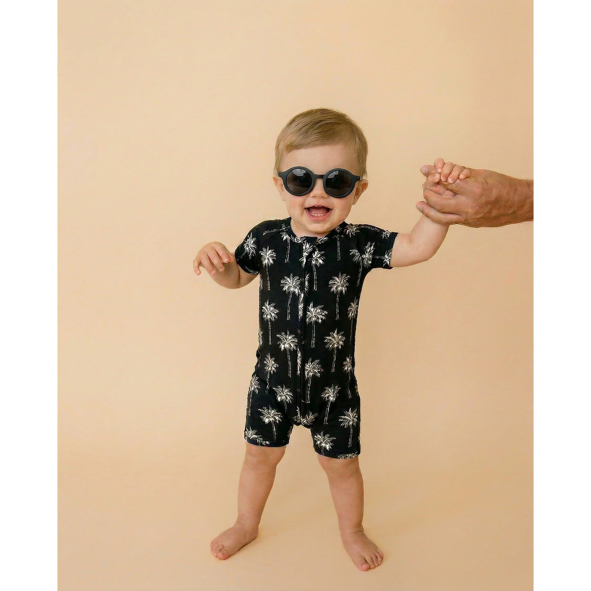 Bamboo Shorty Romper  | Palm Style Black