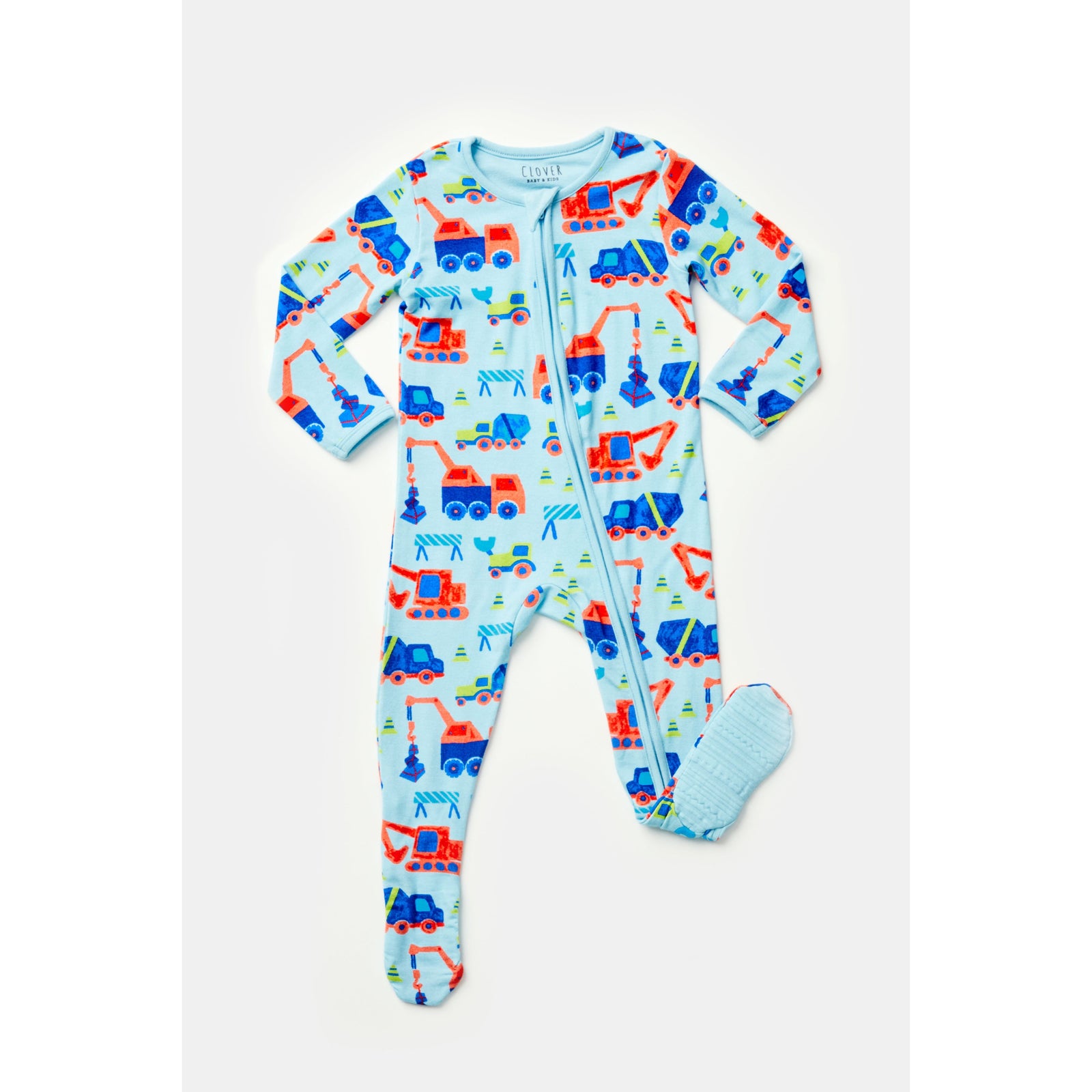 Soft & Stretchy Zipper Footie - Construction Blue