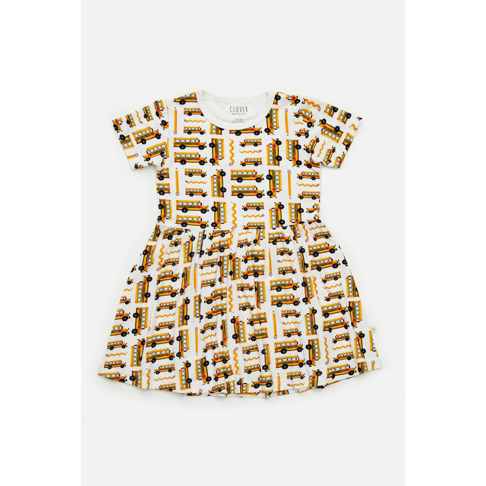 Stretchy Short Sleeve Twirl Dress - School Buses