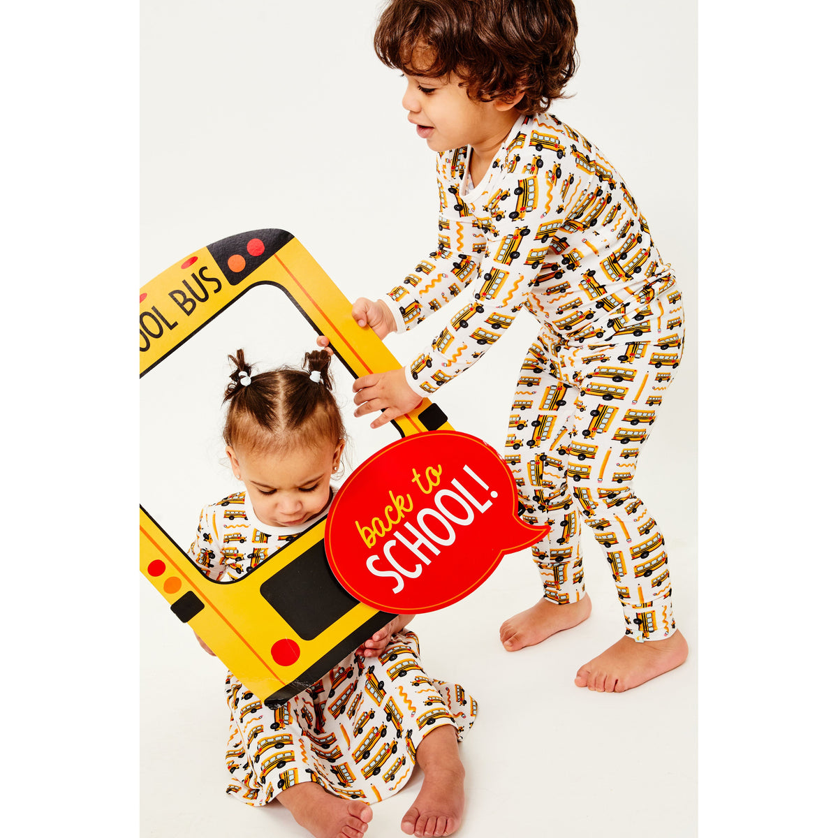 Stretchy Short Sleeve Twirl Dress - School Buses