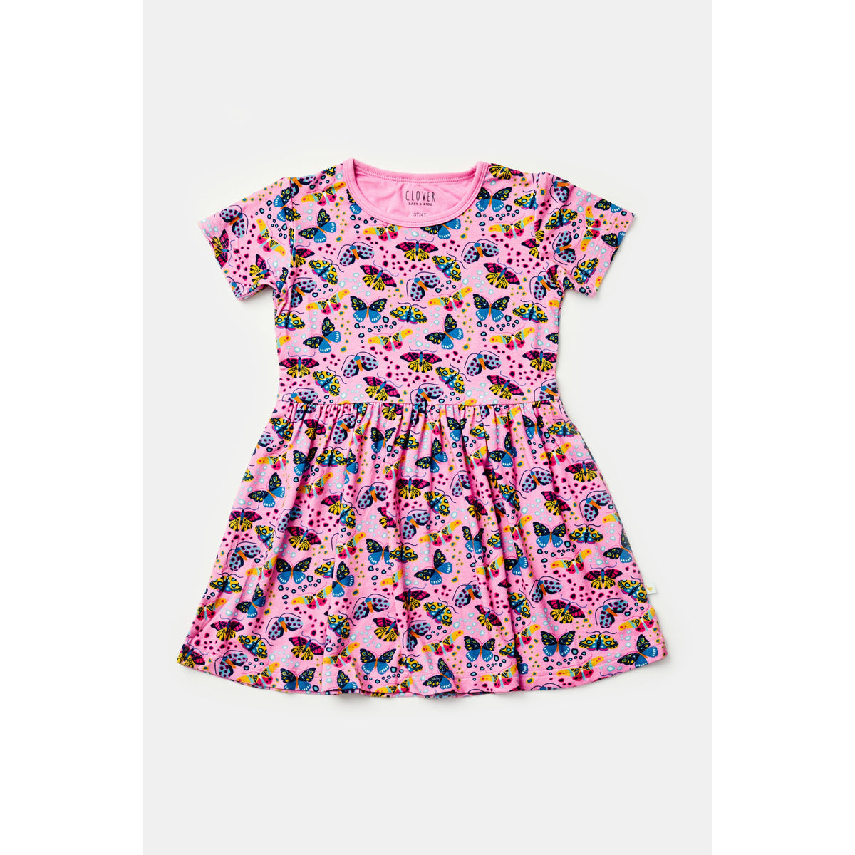 Stretchy Short Sleeve Twirl Dress - Butterflies