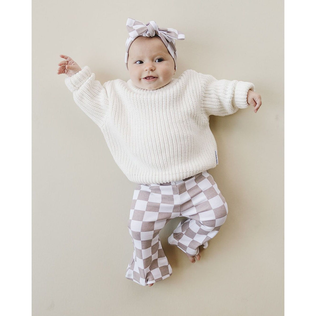 Checkered Flare Pants | Latte
