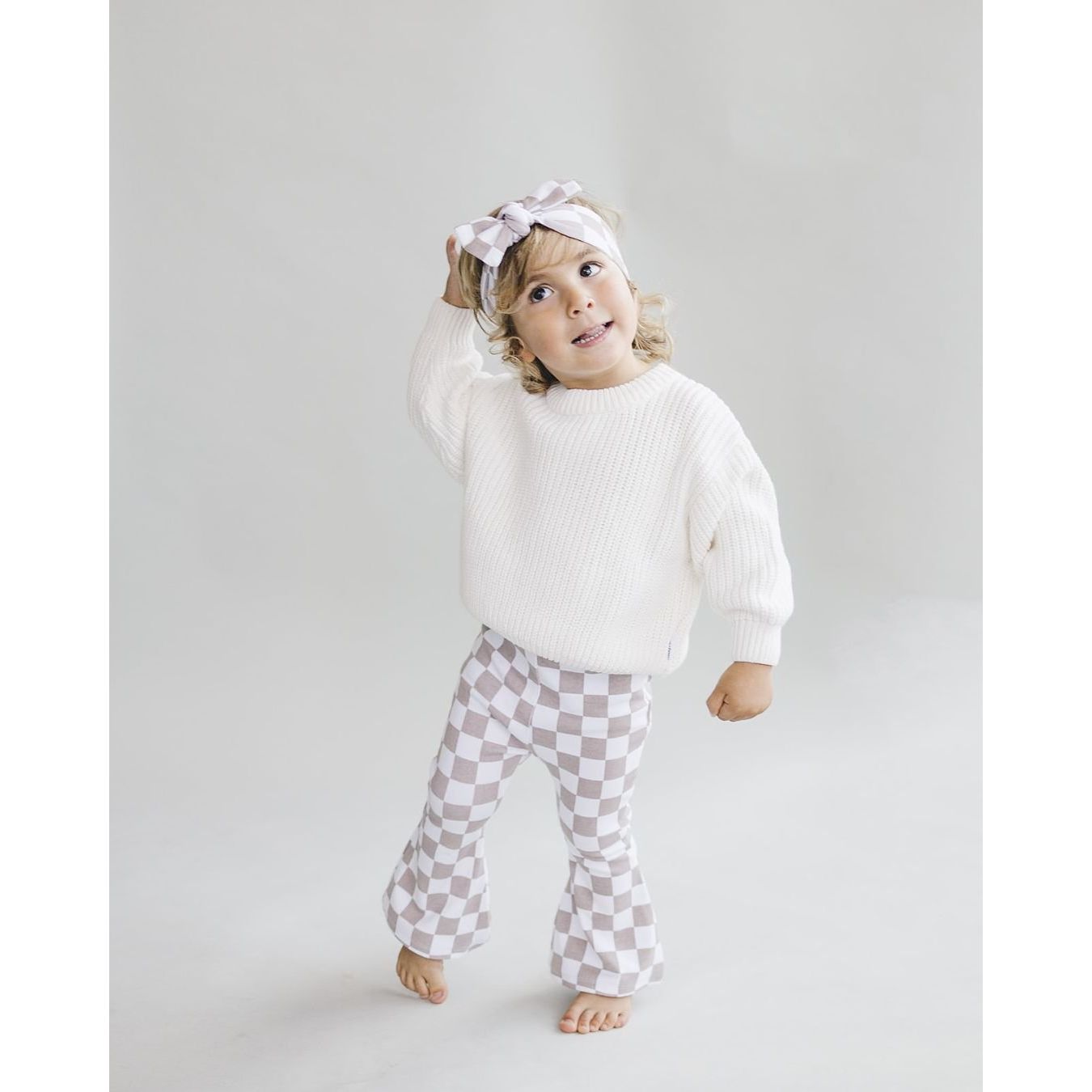 Checkered Flare Pants | Latte