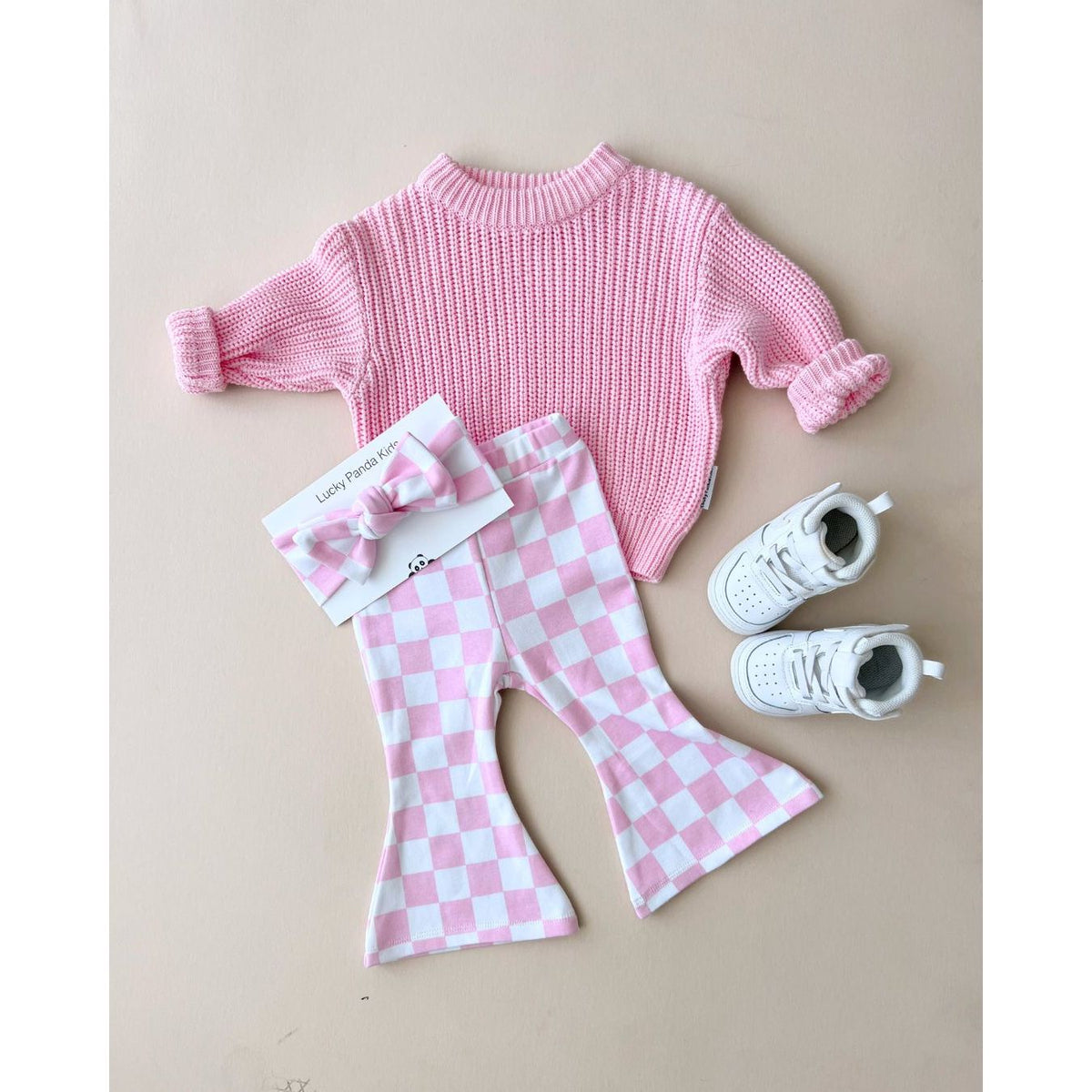Checkered Flare Pants | Pink