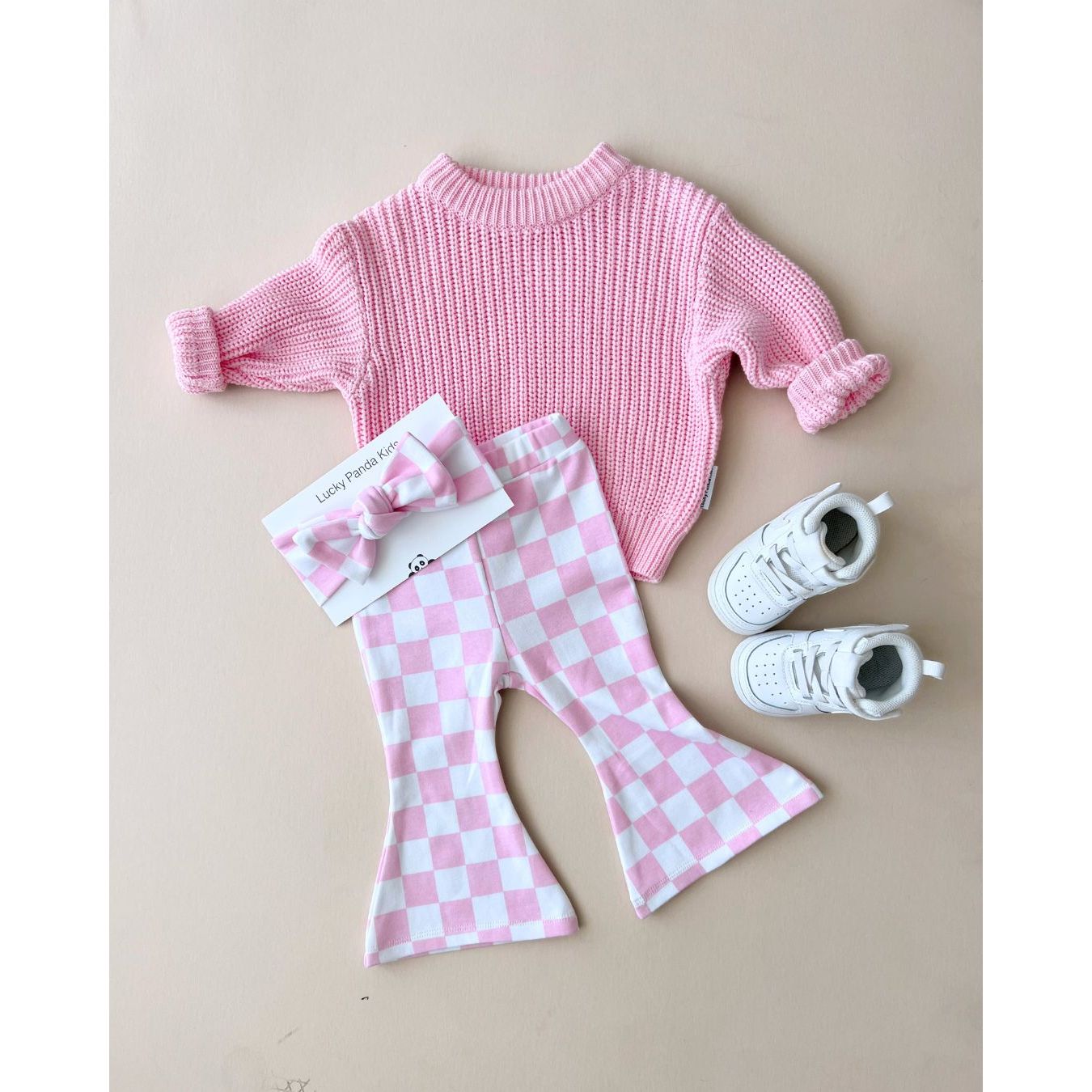Checkered Flare Pants | Pink