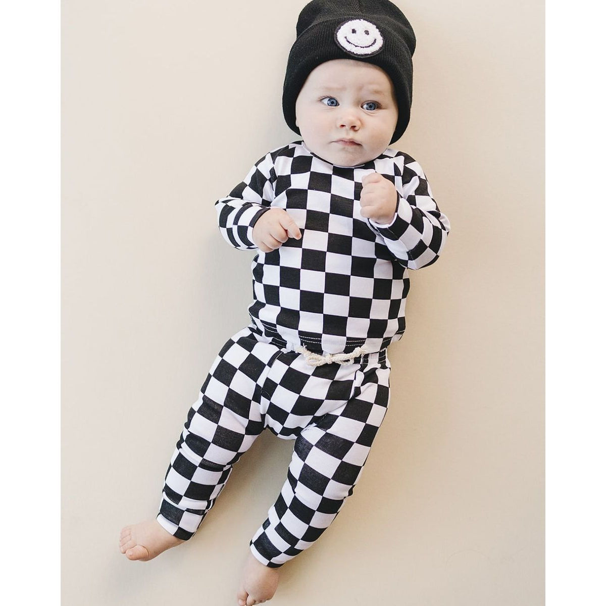 Checkered Smiley Lounge Set | Black