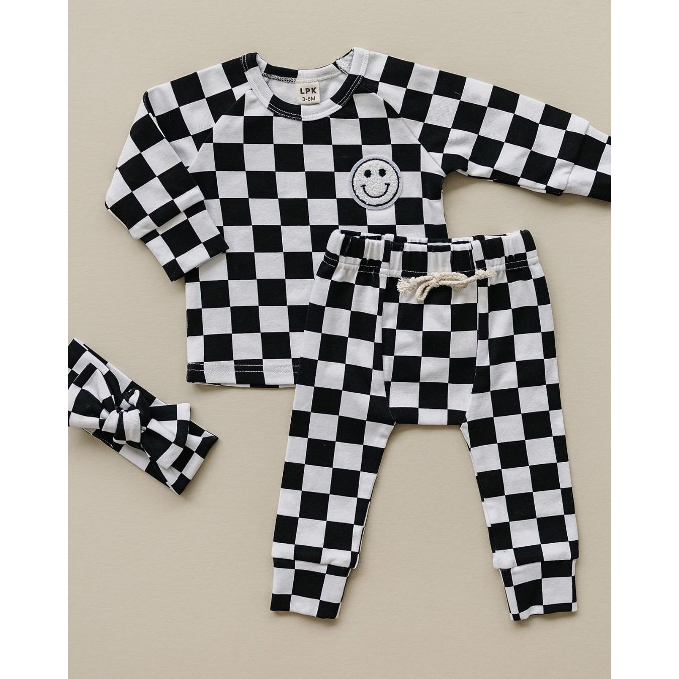 Checkered Smiley Lounge Set | Black