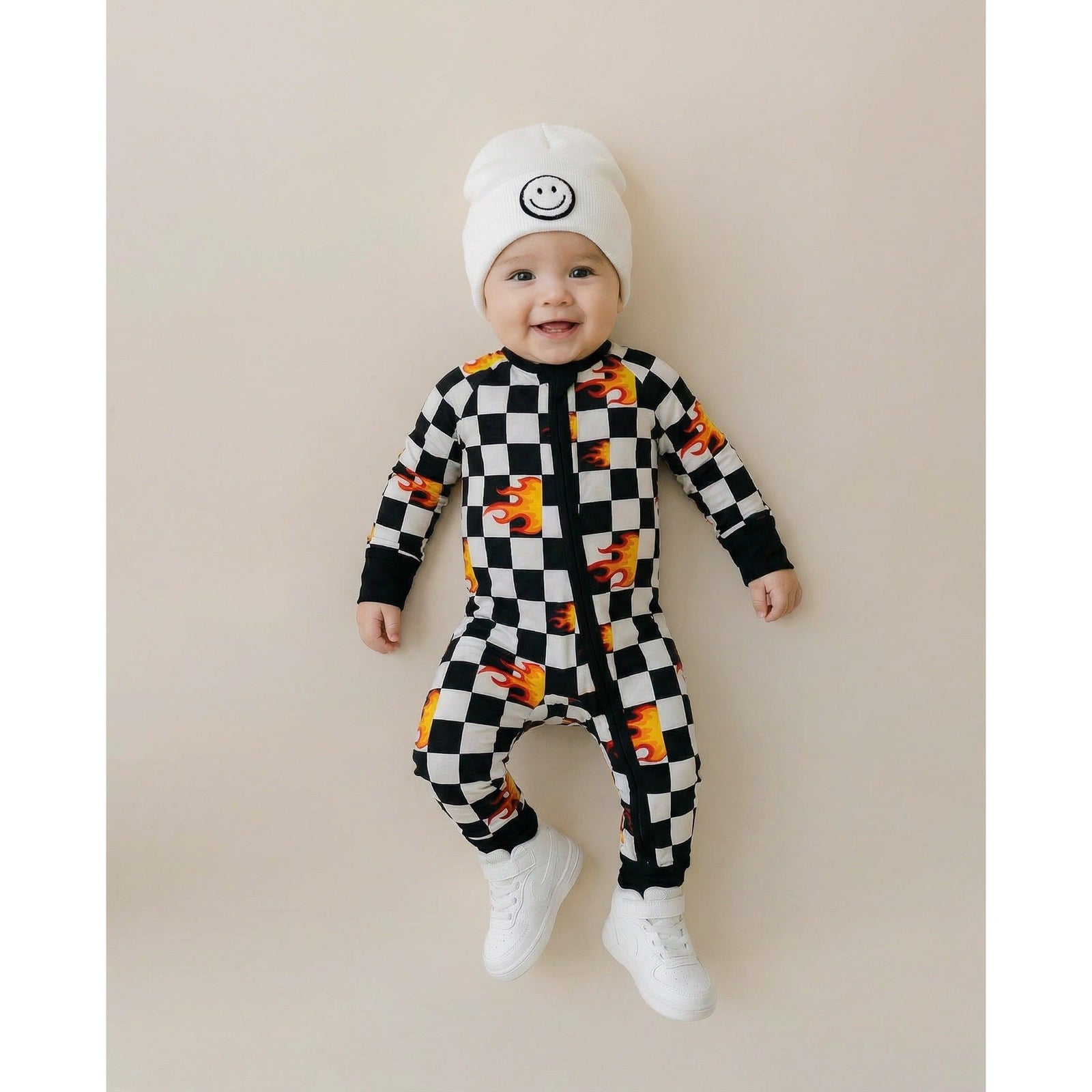 Bamboo Zip Romper | Checker Blaze