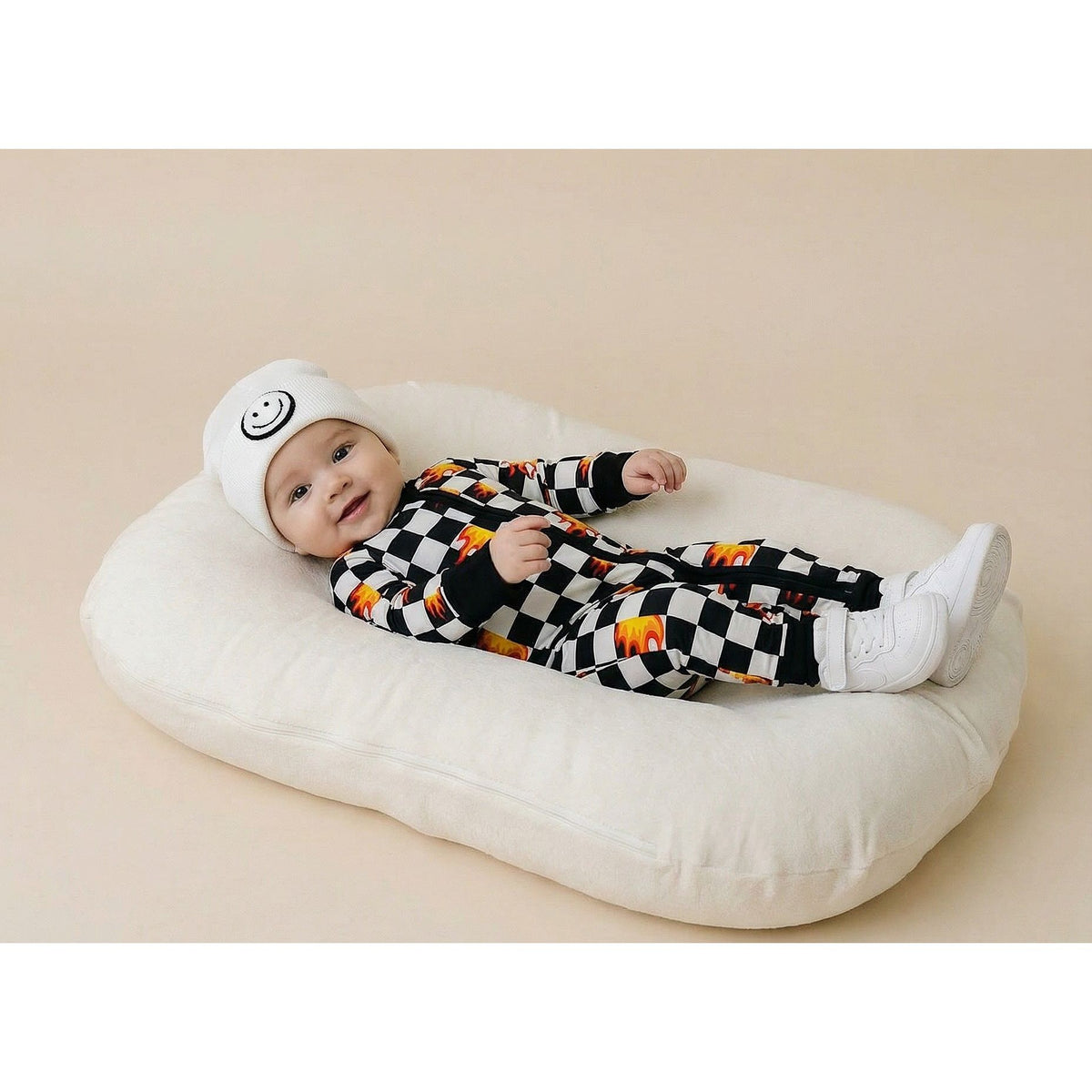 Bamboo Zip Romper | Checker Blaze